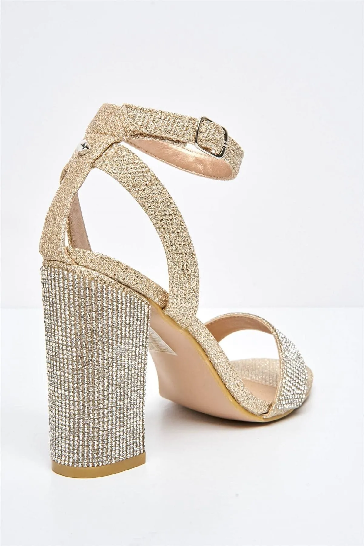 Messina Diamante Embellished Block Heel in Champagne
