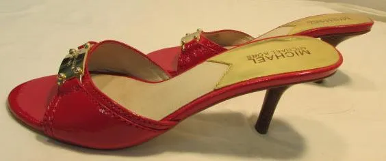 Michael Kors Red Open Toed Leather Slip on Kitten Heels