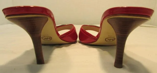 Michael Kors Red Open Toed Leather Slip on Kitten Heels