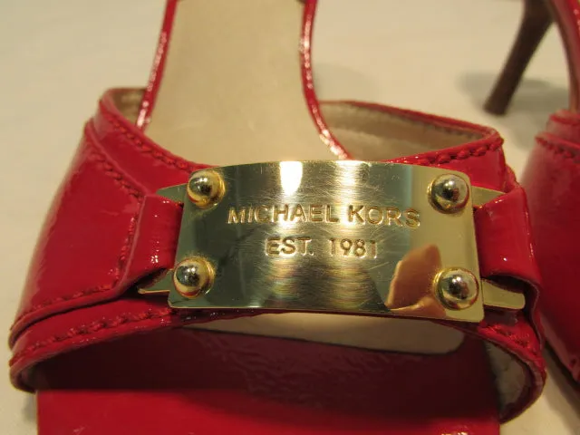 Michael Kors Red Open Toed Leather Slip on Kitten Heels
