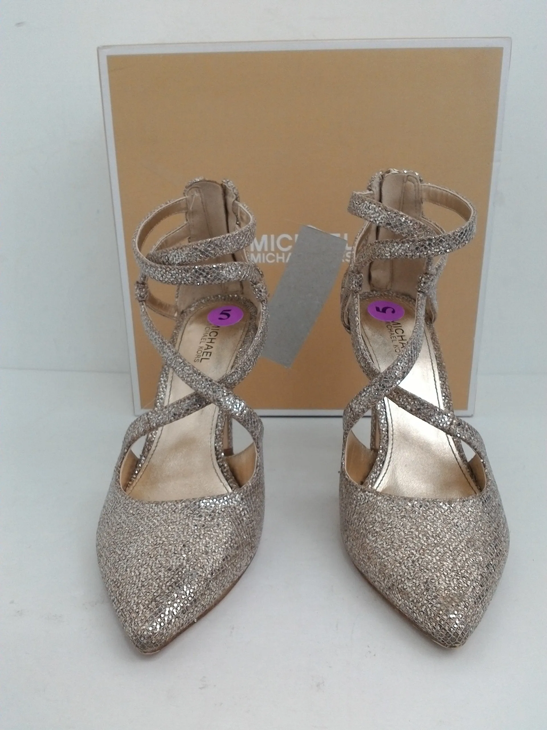 Michael Kors Women's Catia Pump Gold Glitter Heels Size 5 M