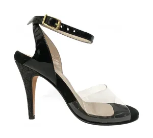Milonguera - Acrylic and Black Patent & Glitter Tango Dance Shoes (Leather Sole)