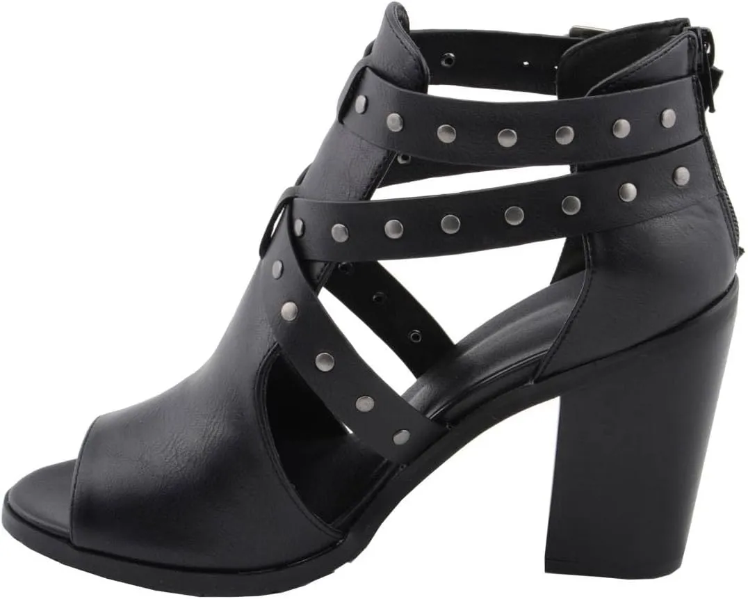 Milwaukee Leather MBL9454 Women's Black Studded Strap Fashion Casual Sandal with Platform Heel