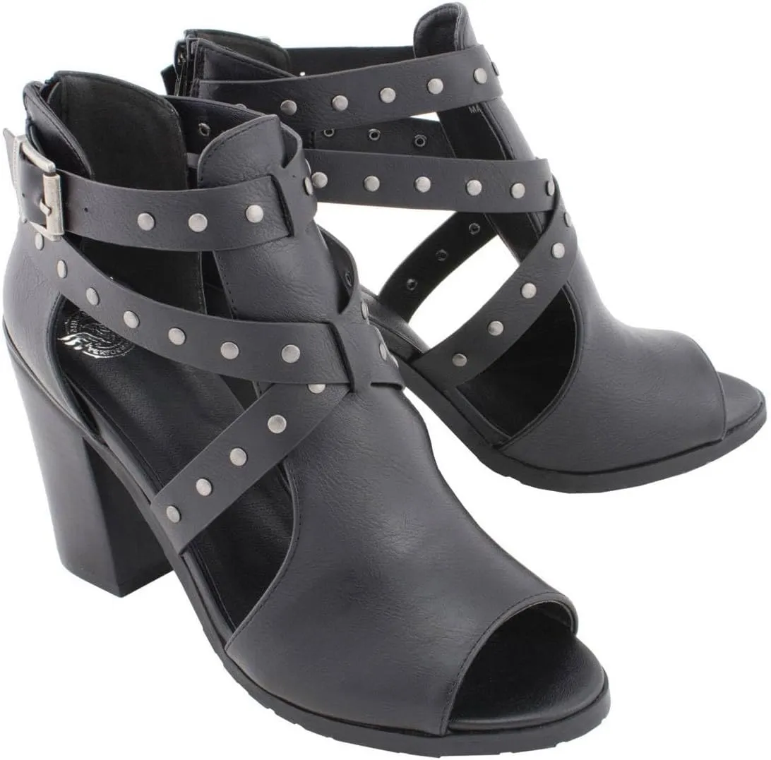 Milwaukee Leather MBL9454 Women's Black Studded Strap Fashion Casual Sandal with Platform Heel