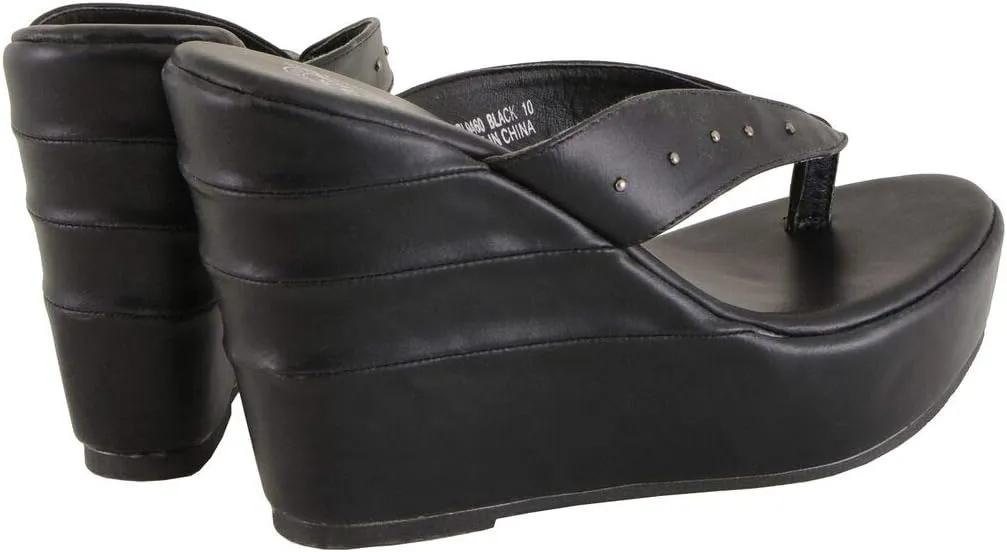 Milwaukee Leather MBL9460 Women's Black Wedge Fashion Casual Sandals with Studded Straps