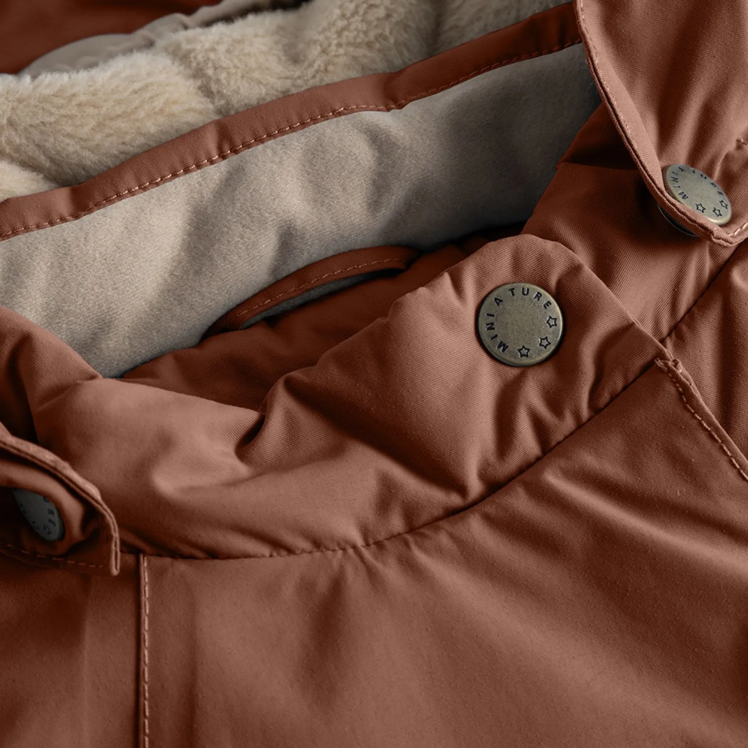 Mini A ture Rootbeer brown Wang Fleece Winter Jacket m. Fur Glow In The Dark Accents