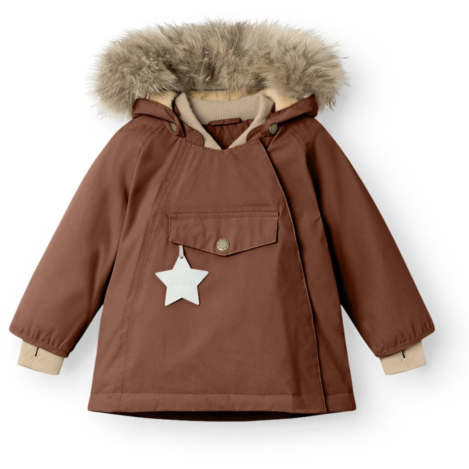 Mini A ture Rootbeer brown Wang Fleece Winter Jacket m. Fur Dynamic Compression Fit Anytime Outer Fit