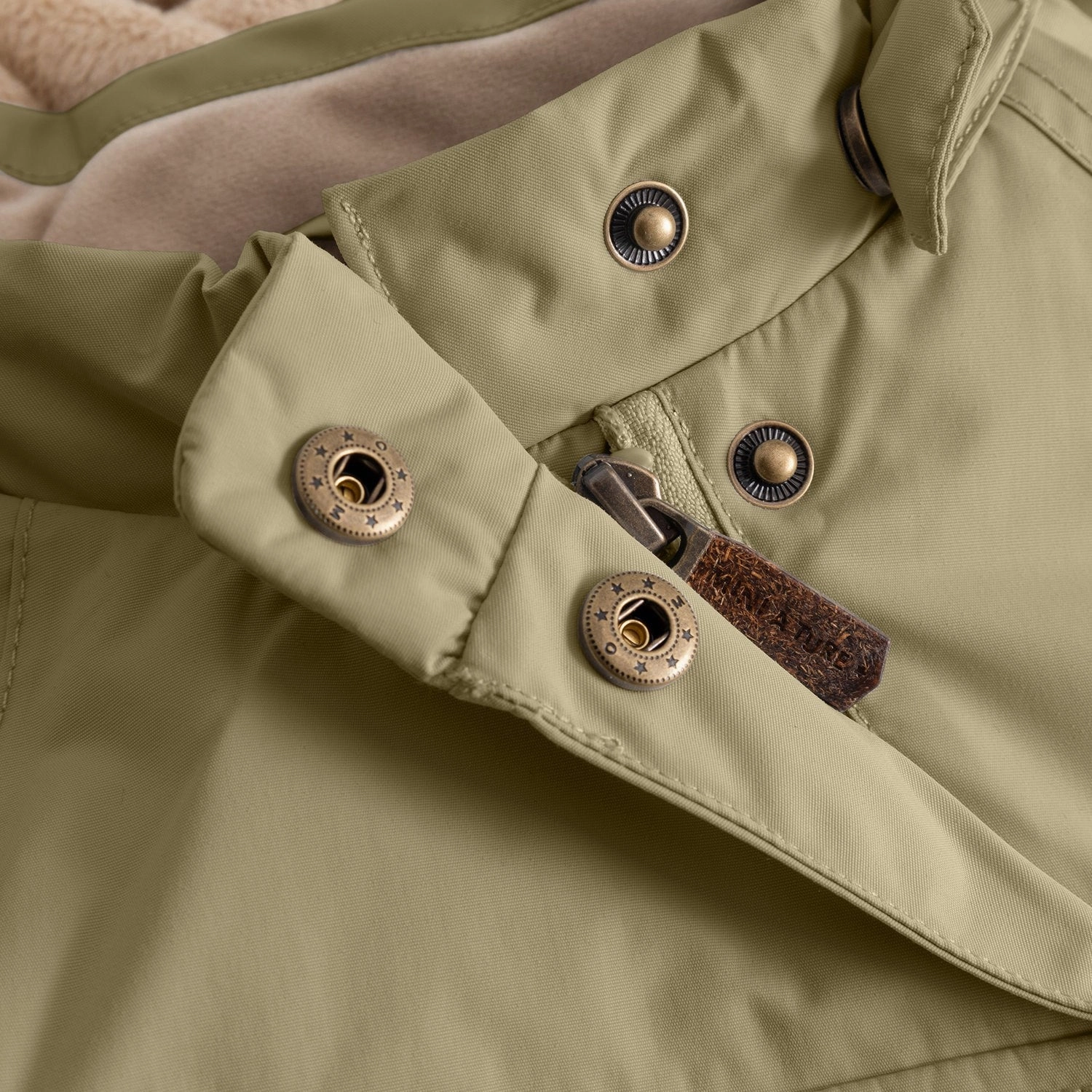 Low Profile Fastening Hidden Ventilation Zones Mini A ture Aloe Green Matwang Fleece Lined Winter Jacket. GRS