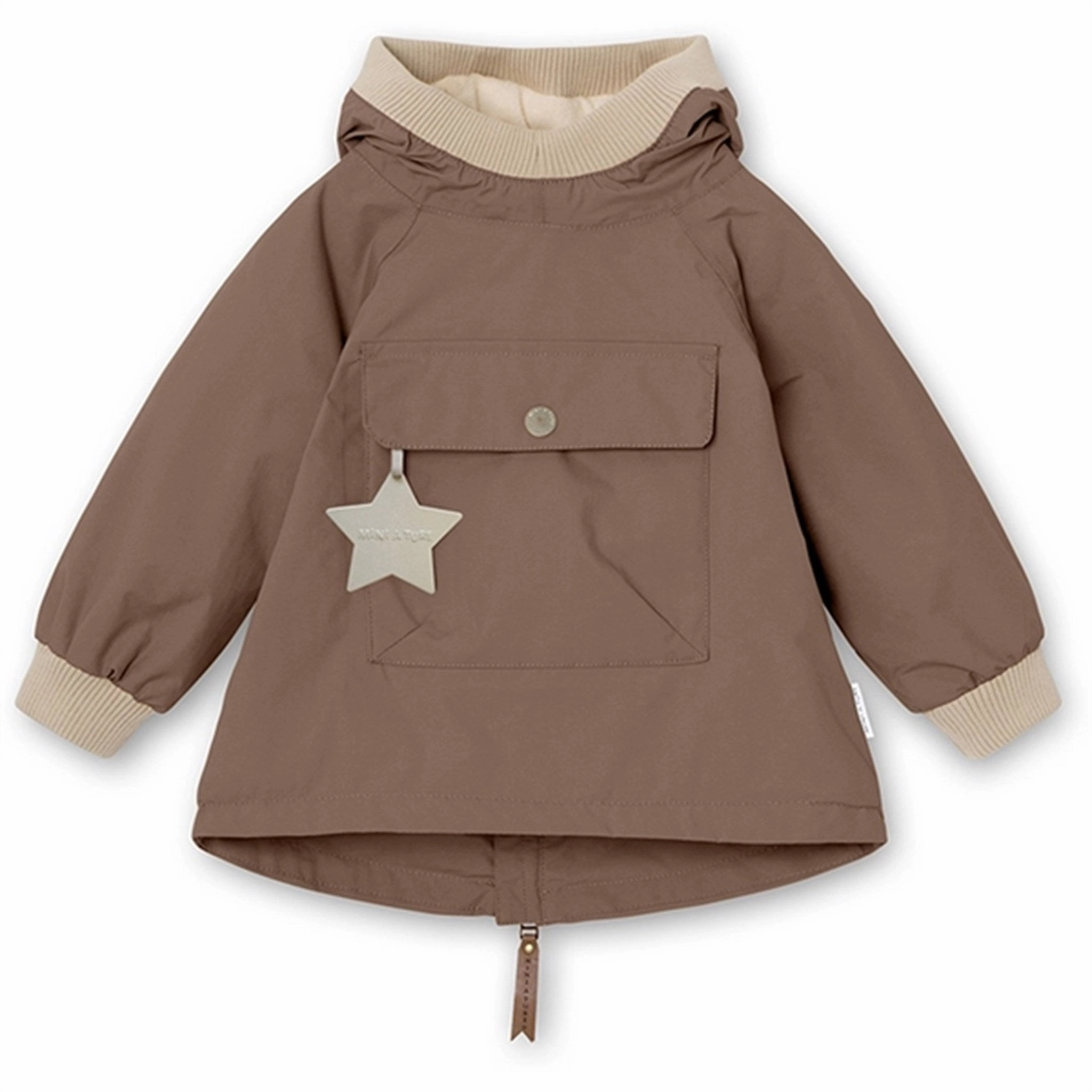 Layered Collar Design MINI A TURE Baby Vito Spring Anorak w/Fleece Lining Brownie