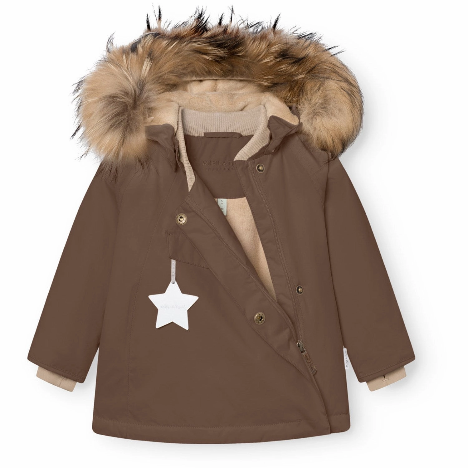 High Collar Style Simple Comfort Mini A ture Chestnut Brown Matwang Fleece Lined Winter Jacket Fur. GRS