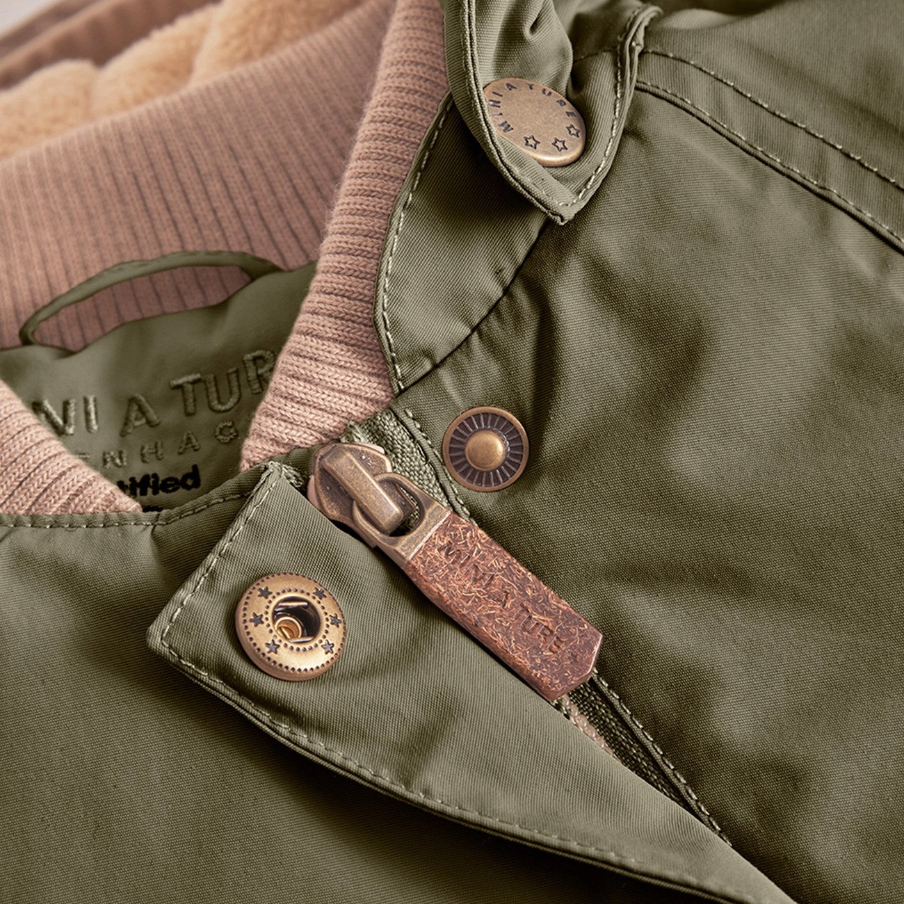 Mini A ture Olive night Wang Fleece Winter Jacket High Neck Windproof Material