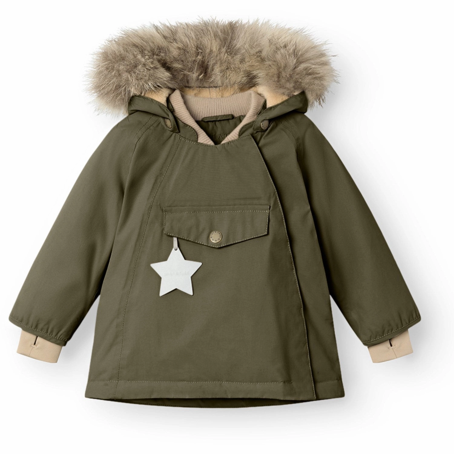 AdjustableHem Trendy Must Have Mini A ture Olive night Wang Fleece Winter Jacket m. Fur