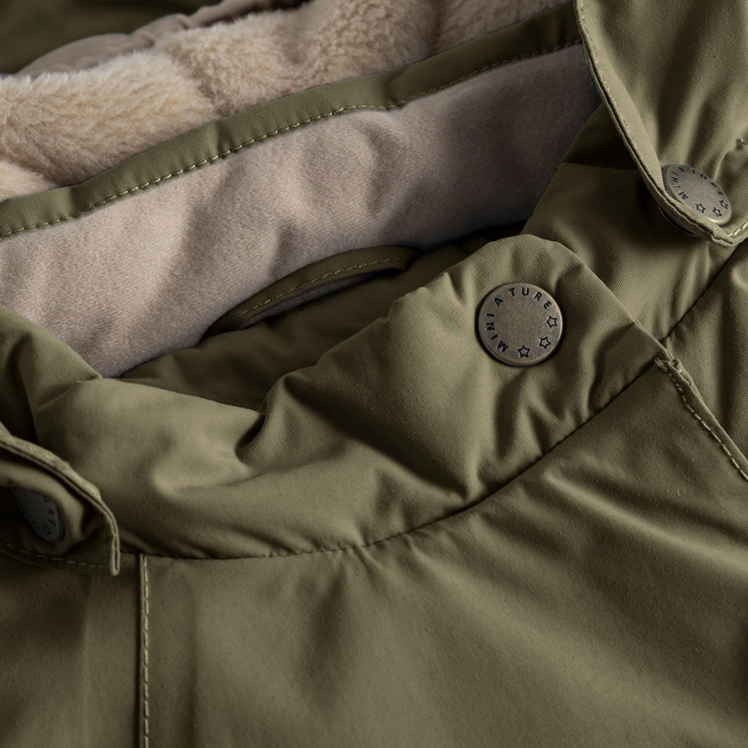 Stand Collar Mini A ture Olive night Wang Fleece Winter Jacket m. Fur