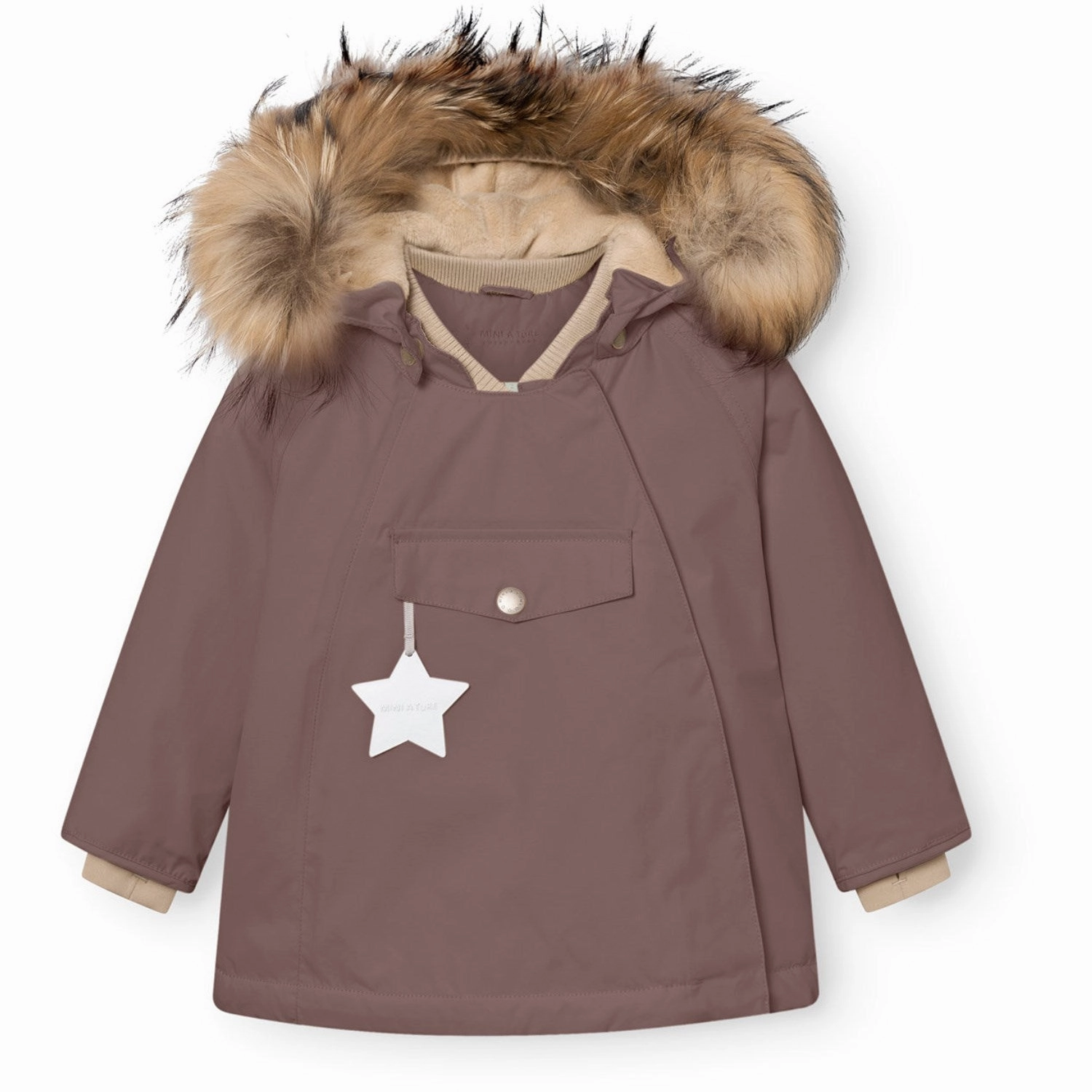 Mini A ture Peppercorn Plum Matwang Fleece Lined Winter Jacket Fur. GRS Bonded seams Roll Up Hood