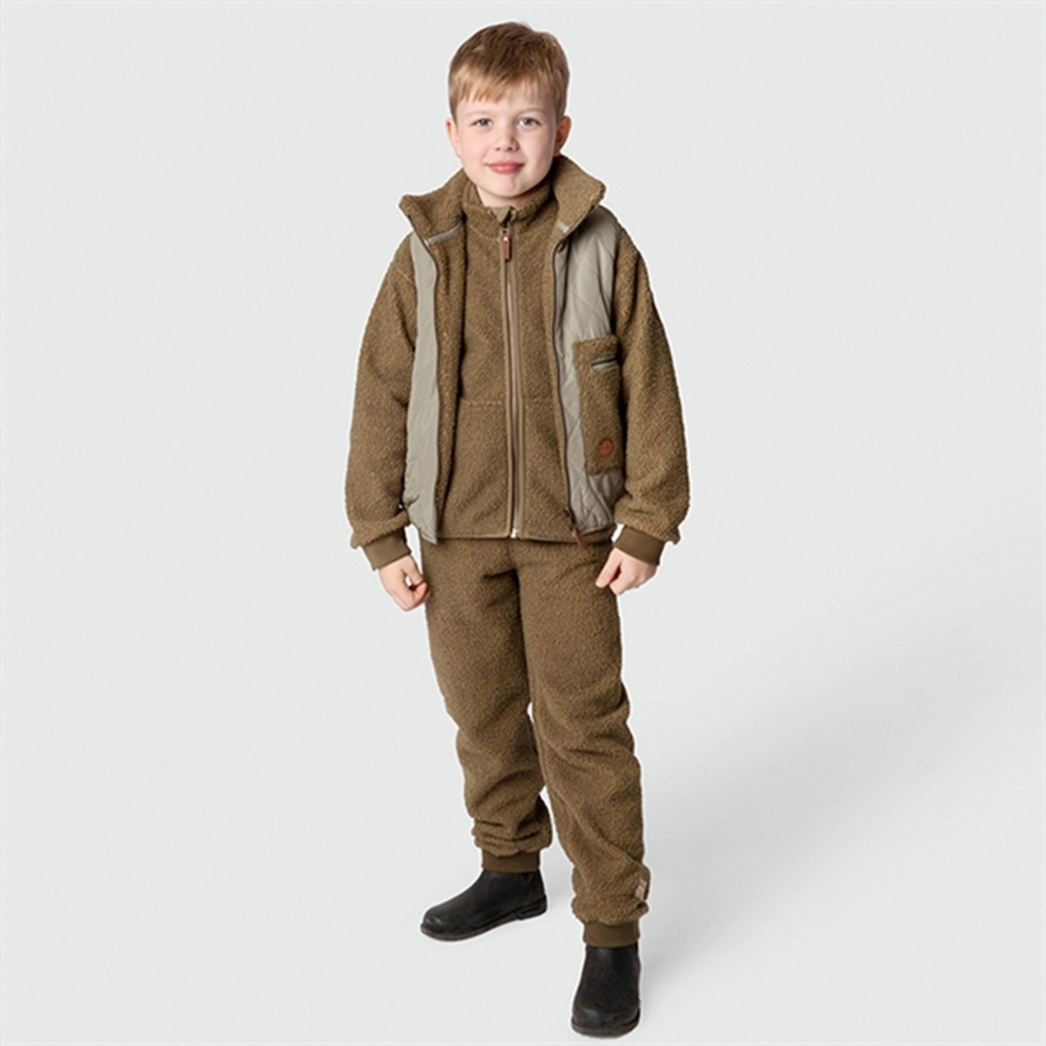 Oversized Silhouette Stretch Comfort Design MINI A TURE Saleh Teddy Fleece Jacket Capers Green