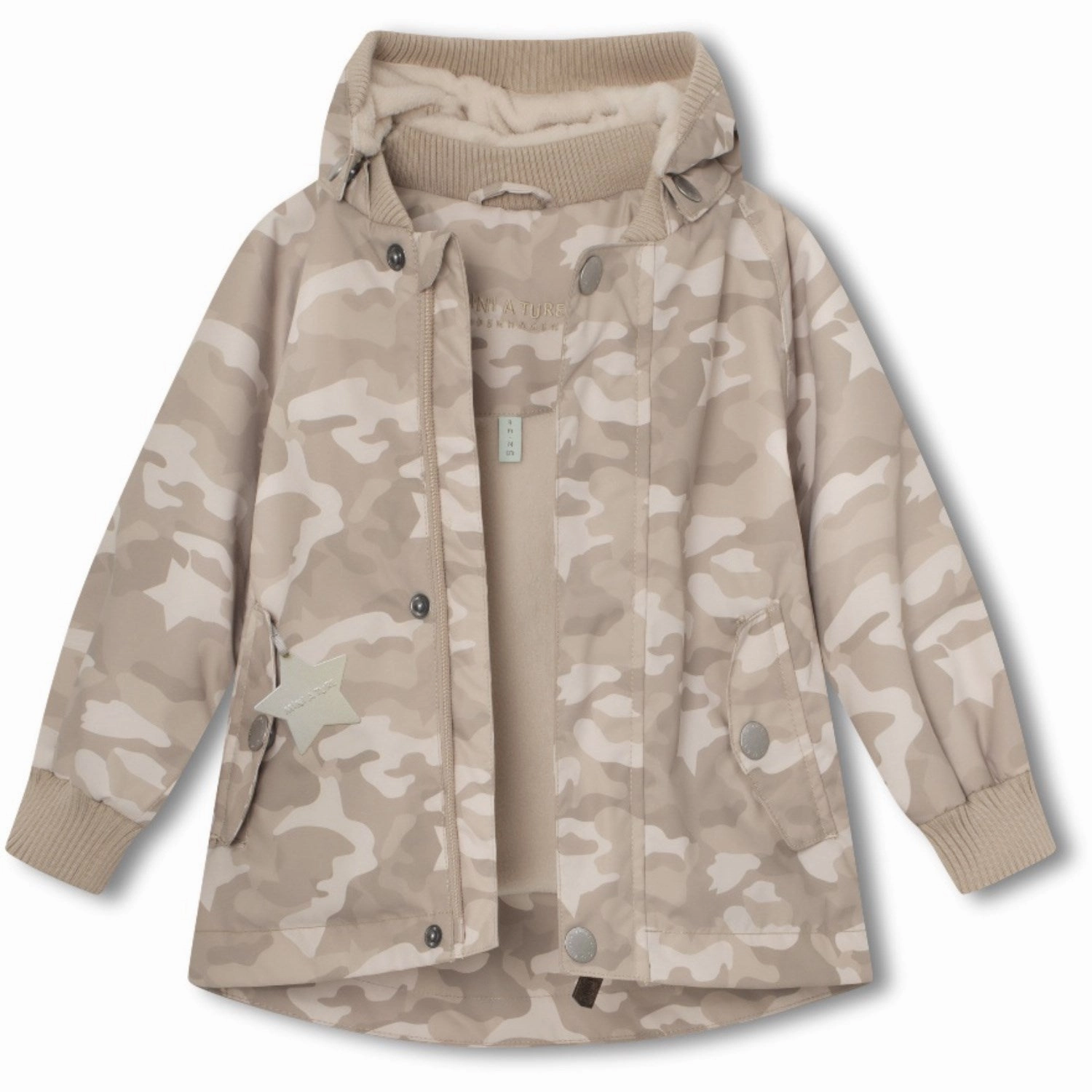 Mini A ture Sand Camo Wally Fleece Lined Printed Spring Jacket.GRS No Roll Collar Technology