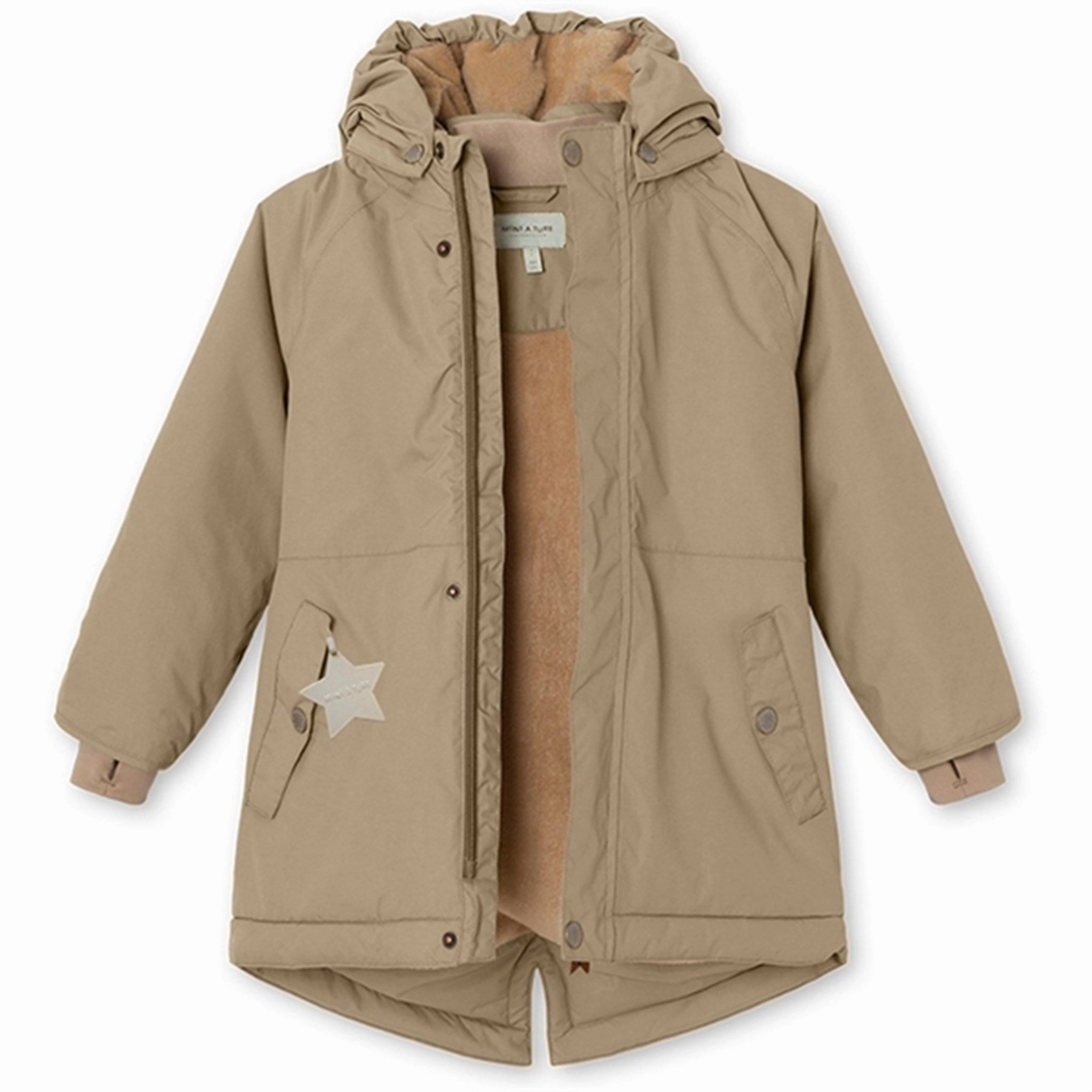 MINI A TURE Vikana Fleece Winter Jacket Savannah Tan Adjustable Cuff Design Flexible Hood Design