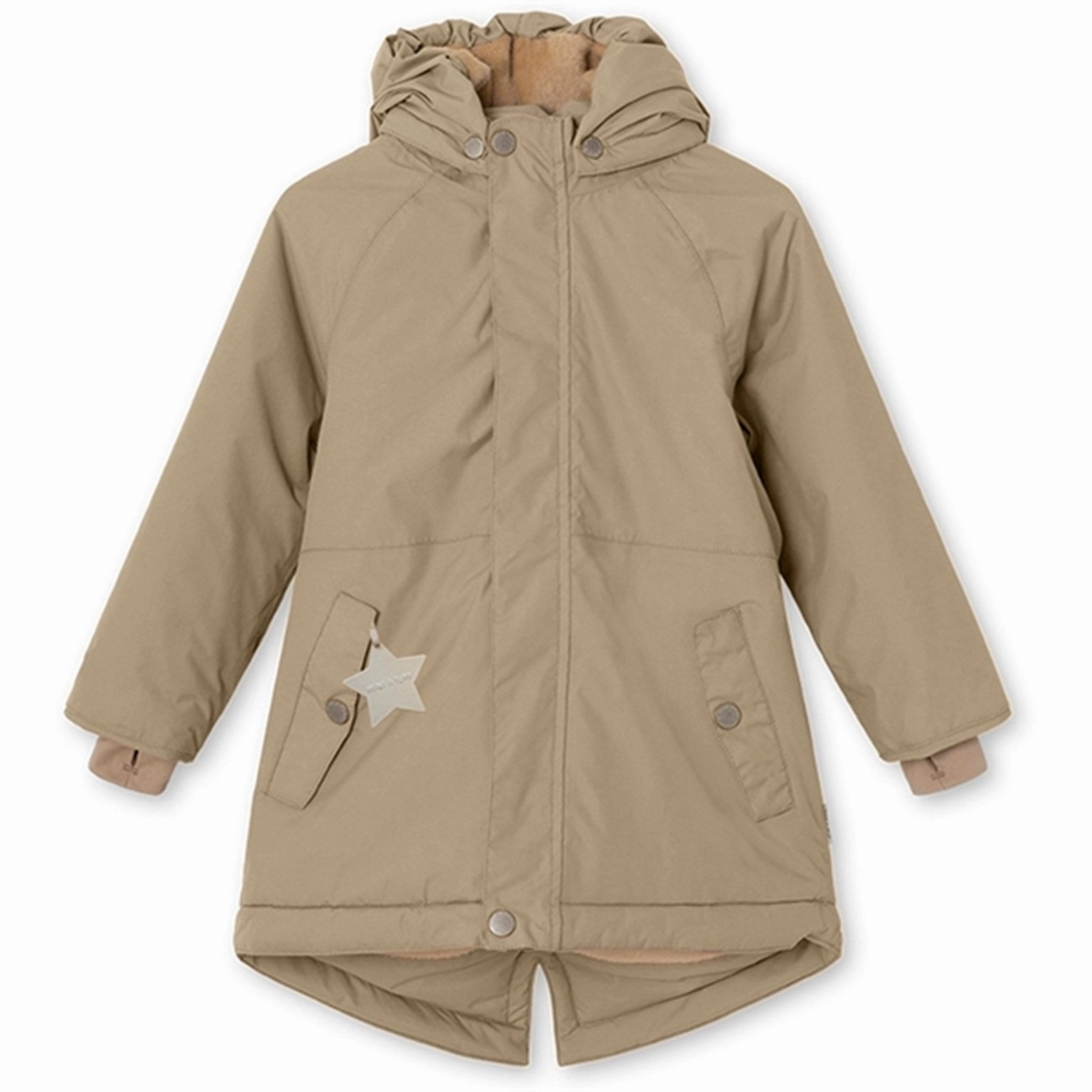 MINI A TURE Vikana Fleece Winter Jacket Savannah Tan Layered Collar Noise Free Fabric