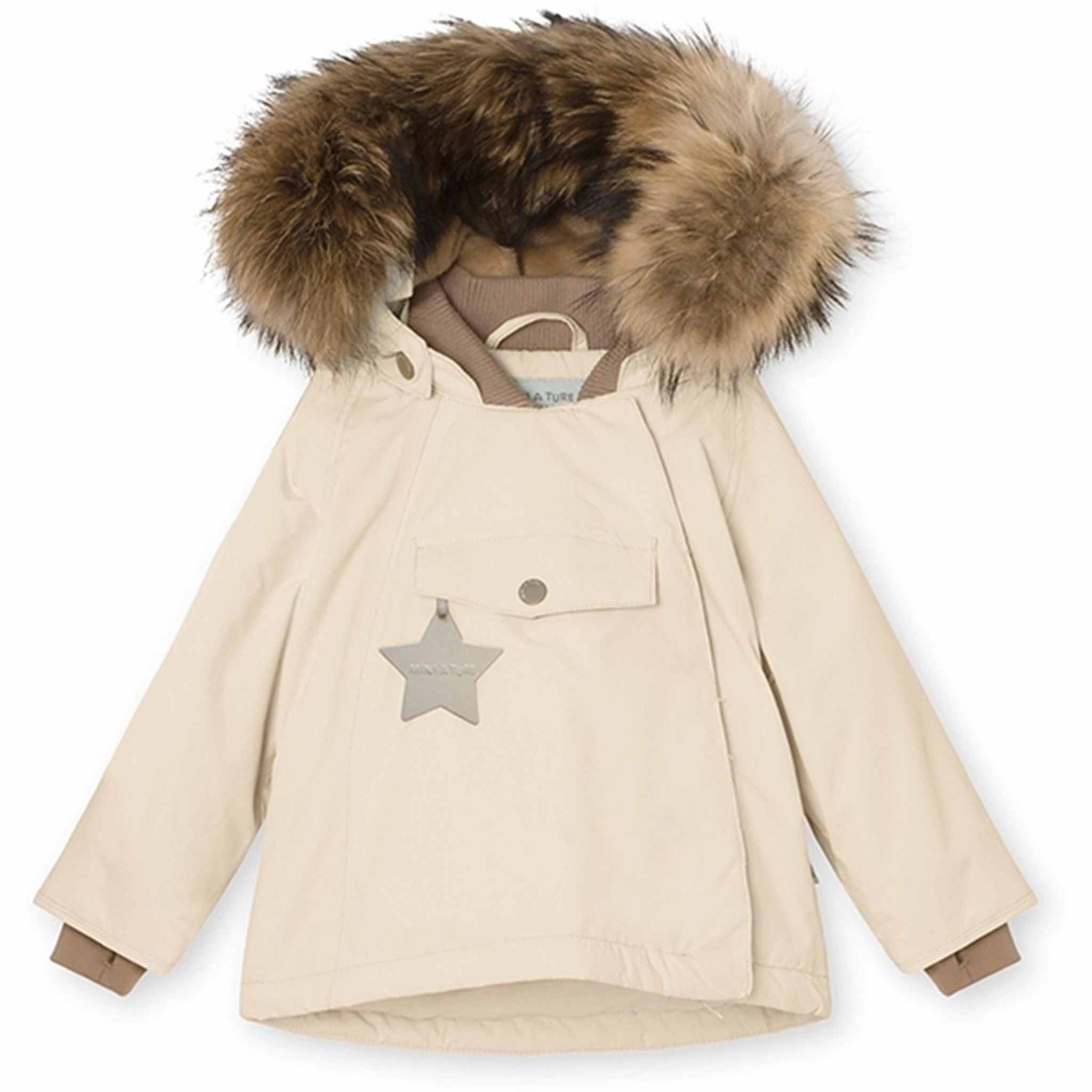 MINI A TURE Wang Fleece Fur Winter Jacket Angora Cream Odor Resistant Simple Look