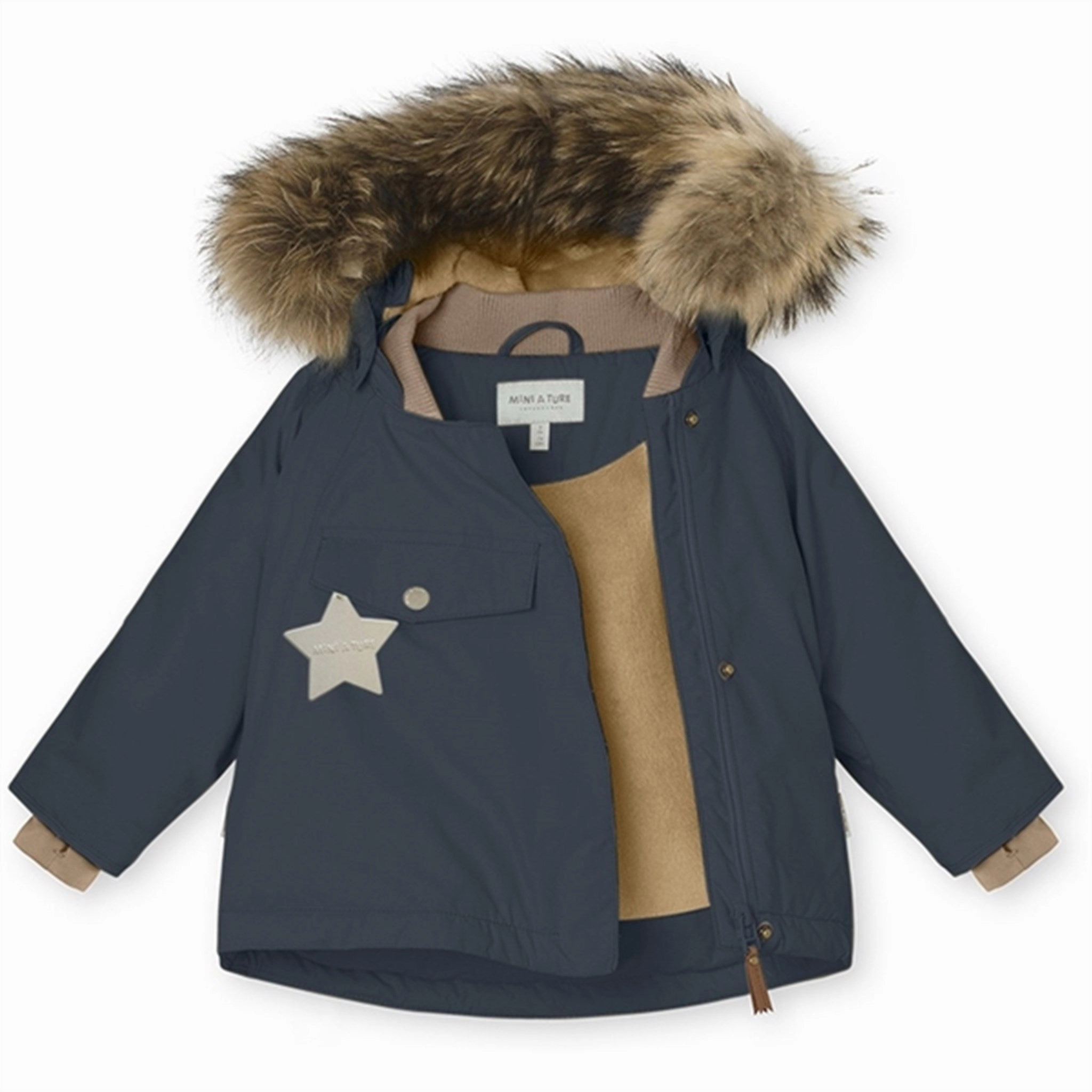 InterchangeableLining MINI A TURE Wang Fleece Fur Winter Jacket Blue Nights