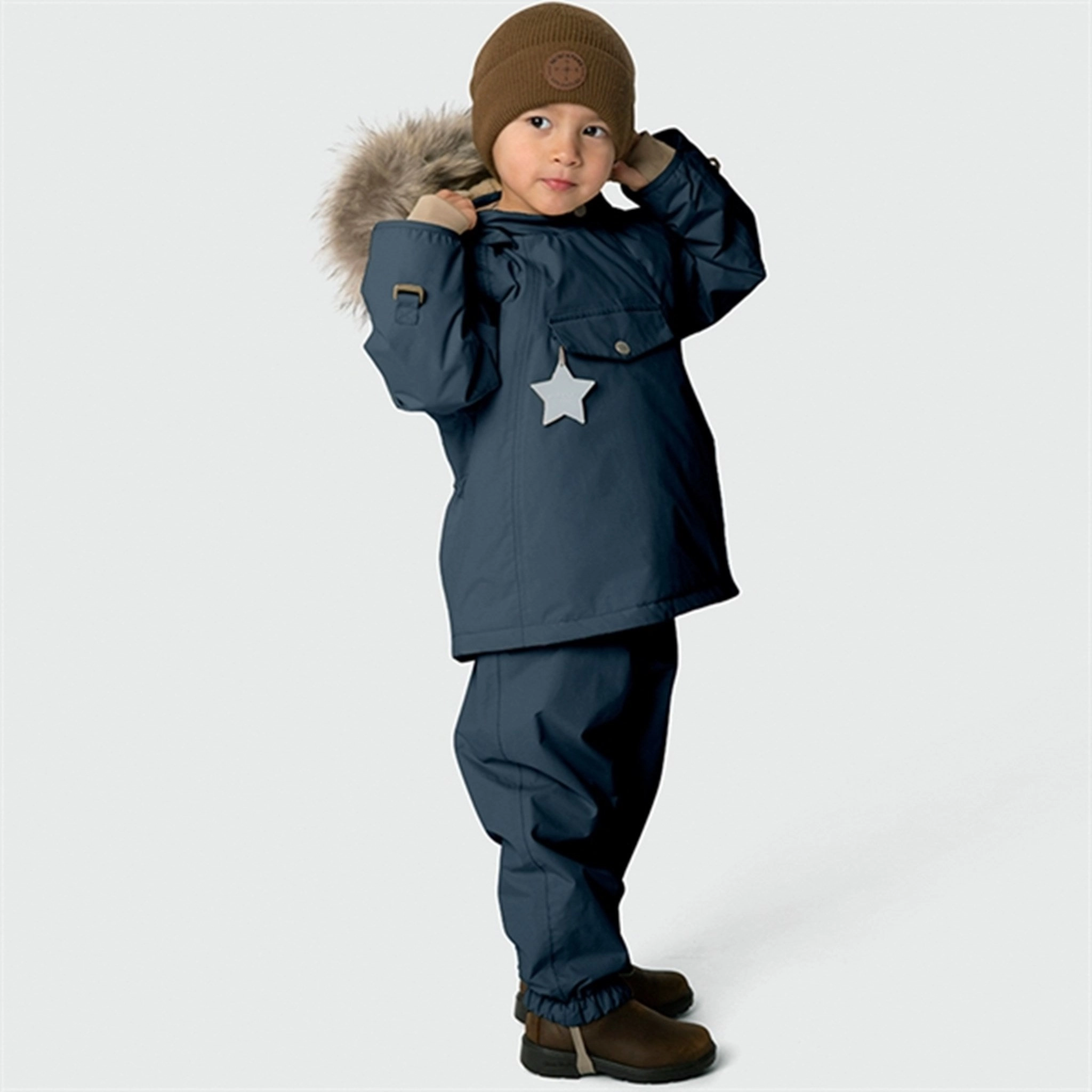 Wind Resistant Coating MINI A TURE Wang Fleece Fur Winter Jacket Blue Nights