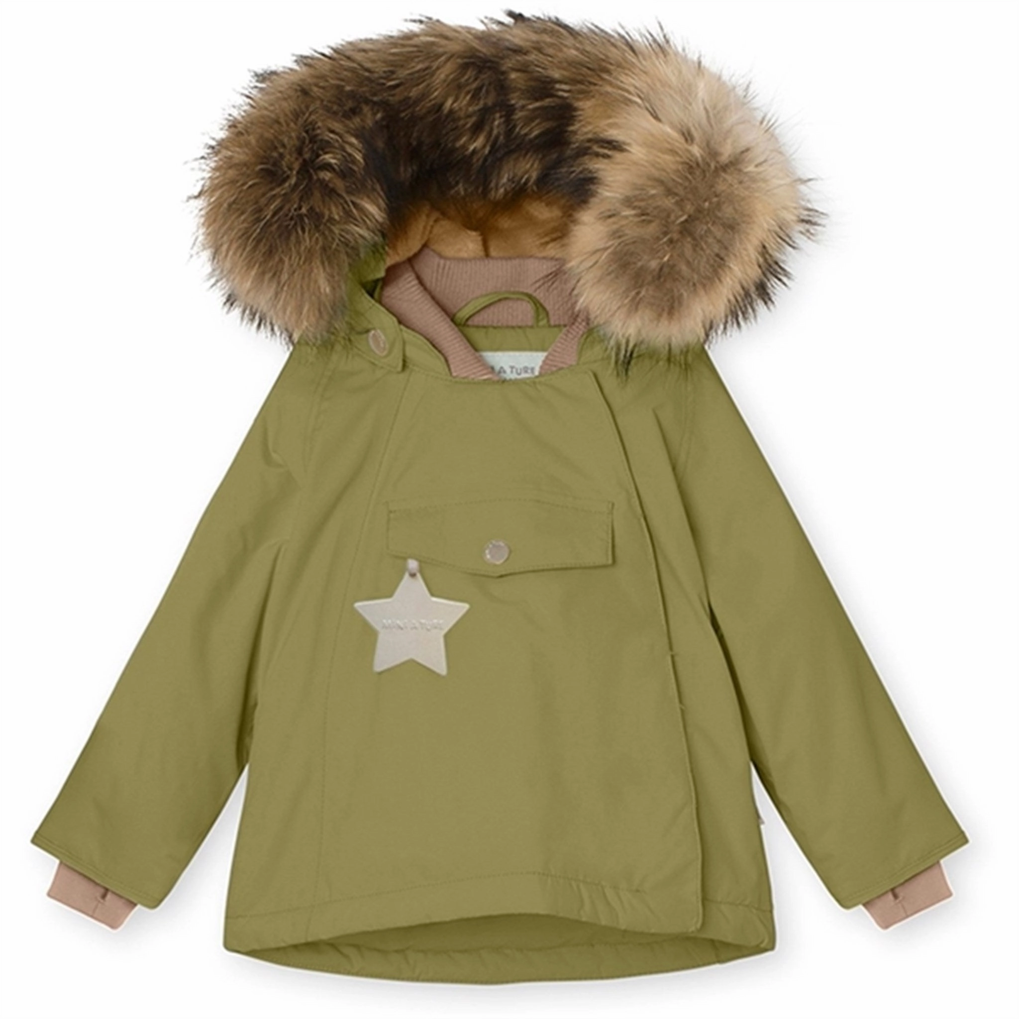 MINI A TURE Wang Fleece Fur Winter Jacket Mosstone Heavyweight Durability Single Breasted