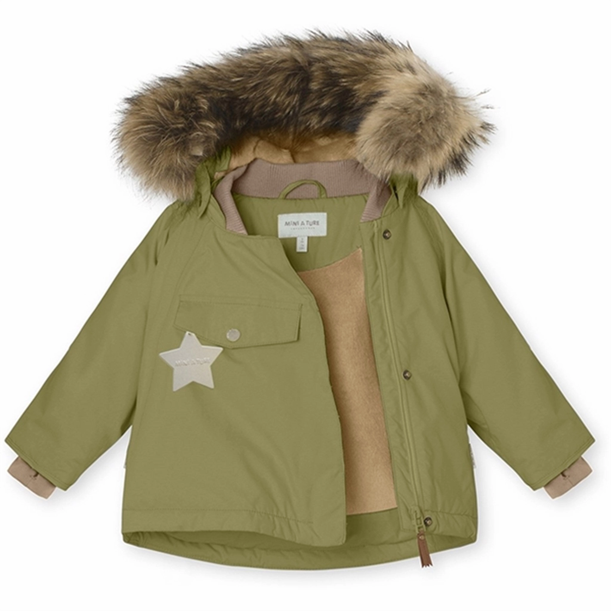 MINI A TURE Wang Fleece Fur Winter Jacket Mosstone Outdoor Look Workday Ready
