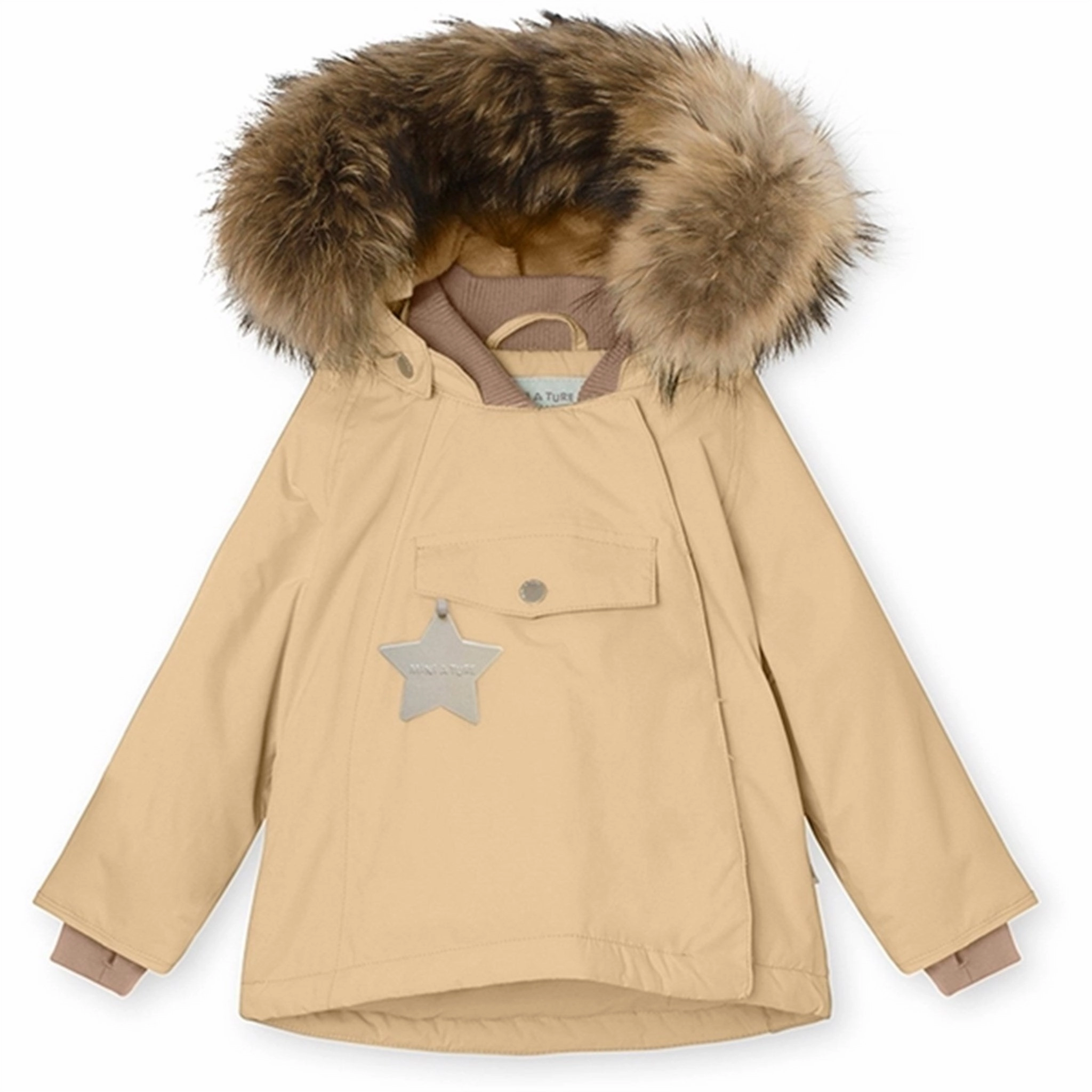 Modular Attachment Loops High Collar Style MINI A TURE Wang Fleece Fur Winter Jacket Semolina Sand
