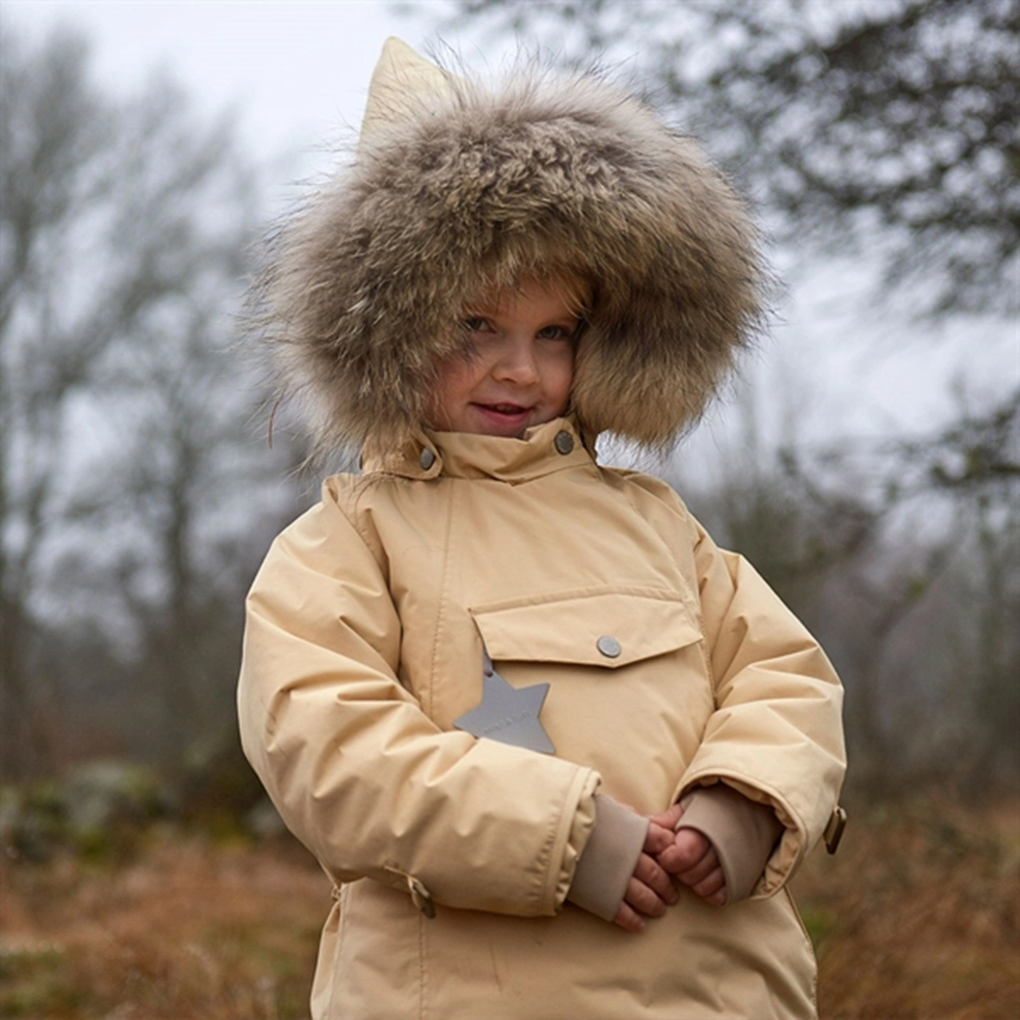 MINI A TURE Wang Fleece Fur Winter Jacket Semolina Sand Essential Fit Elastic Hem Adjustment