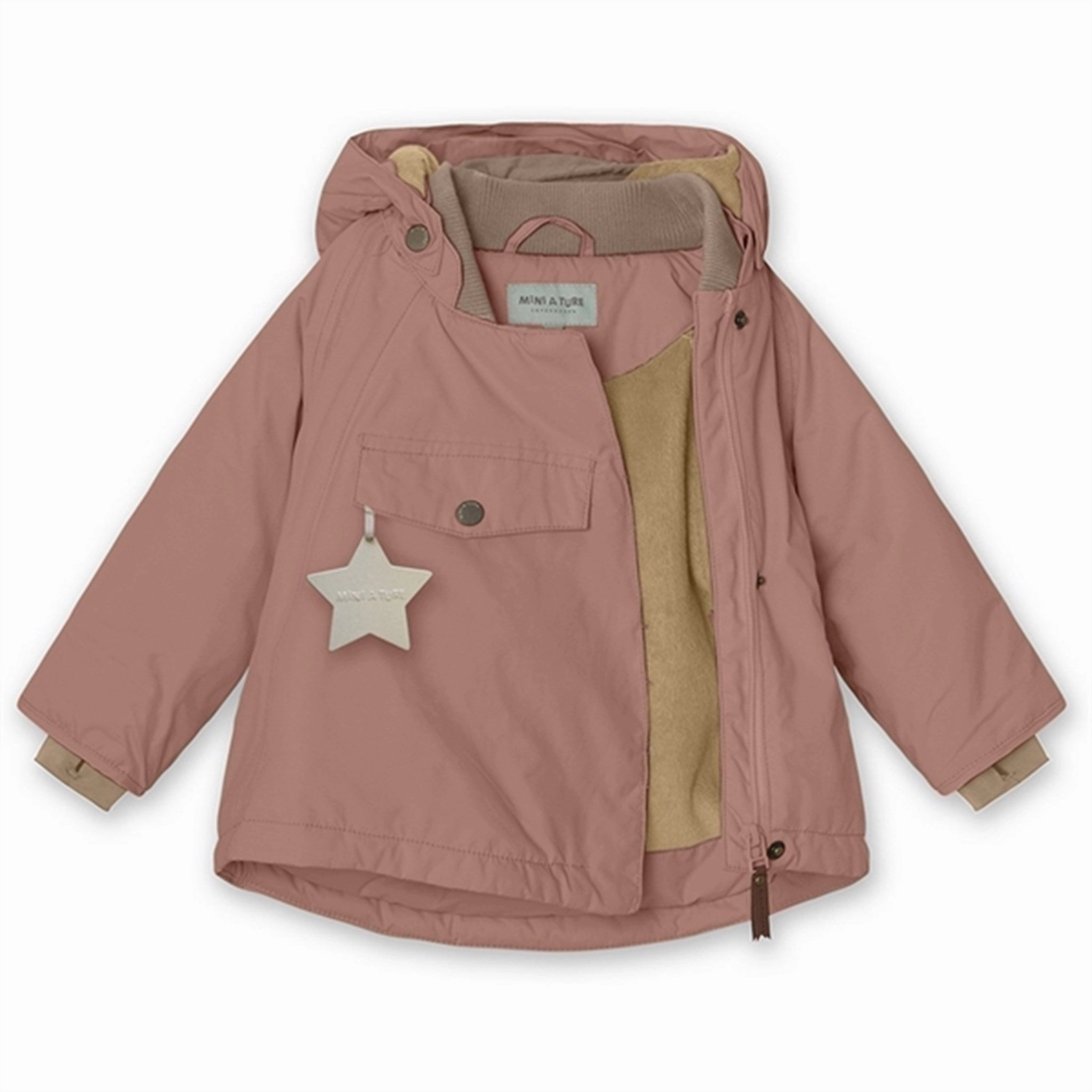 MINI A TURE Wang Fleece Winter Jacket Wood Rose WaterRepellentFabric Belted Style