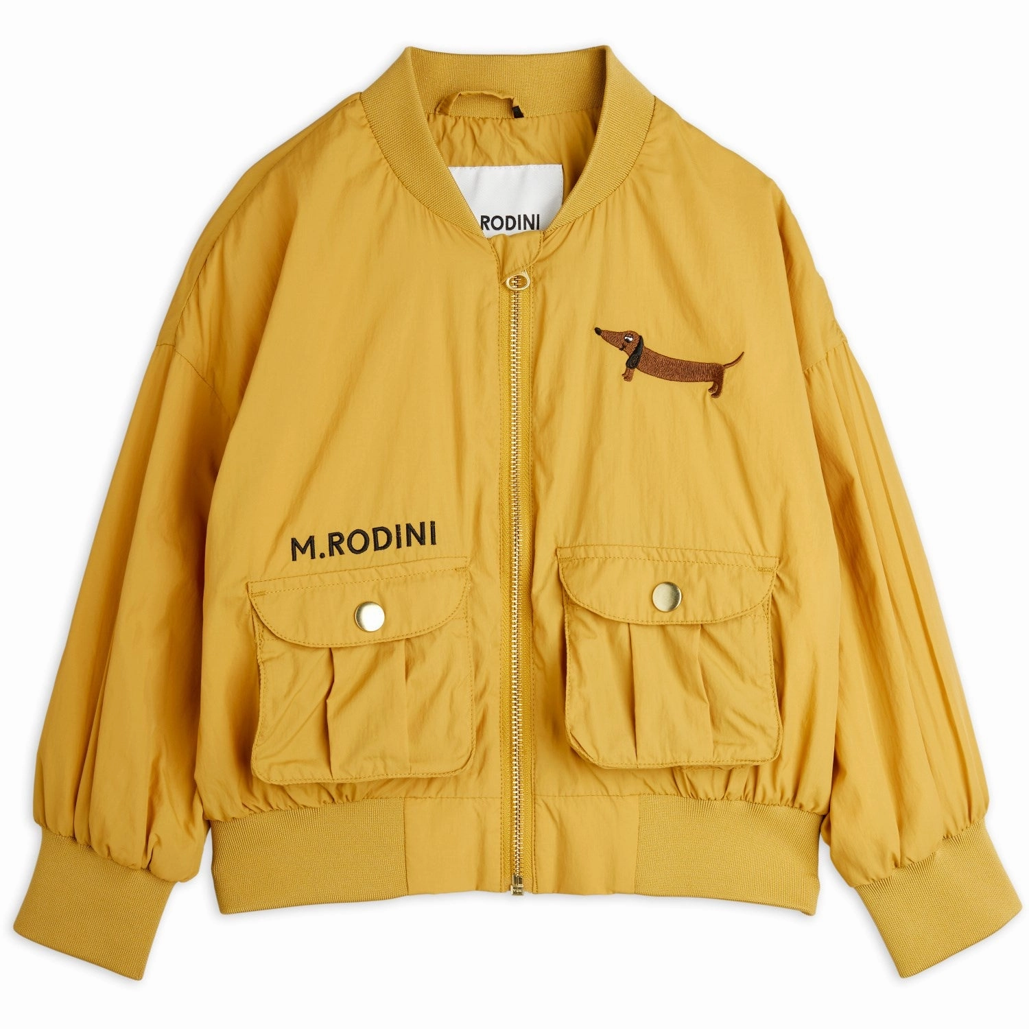 Mini Rodini Beige Dog Nylon Baseball Jacket Embroidery Oversized style Comfy Street Piece