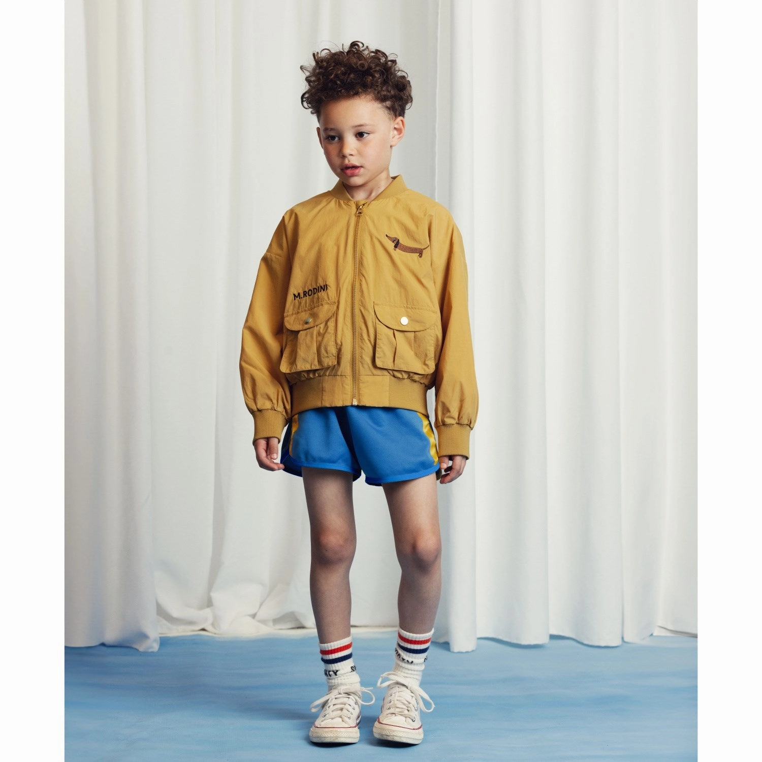 Zippered Pockets Mini Rodini Beige Dog Nylon Baseball Jacket Embroidery