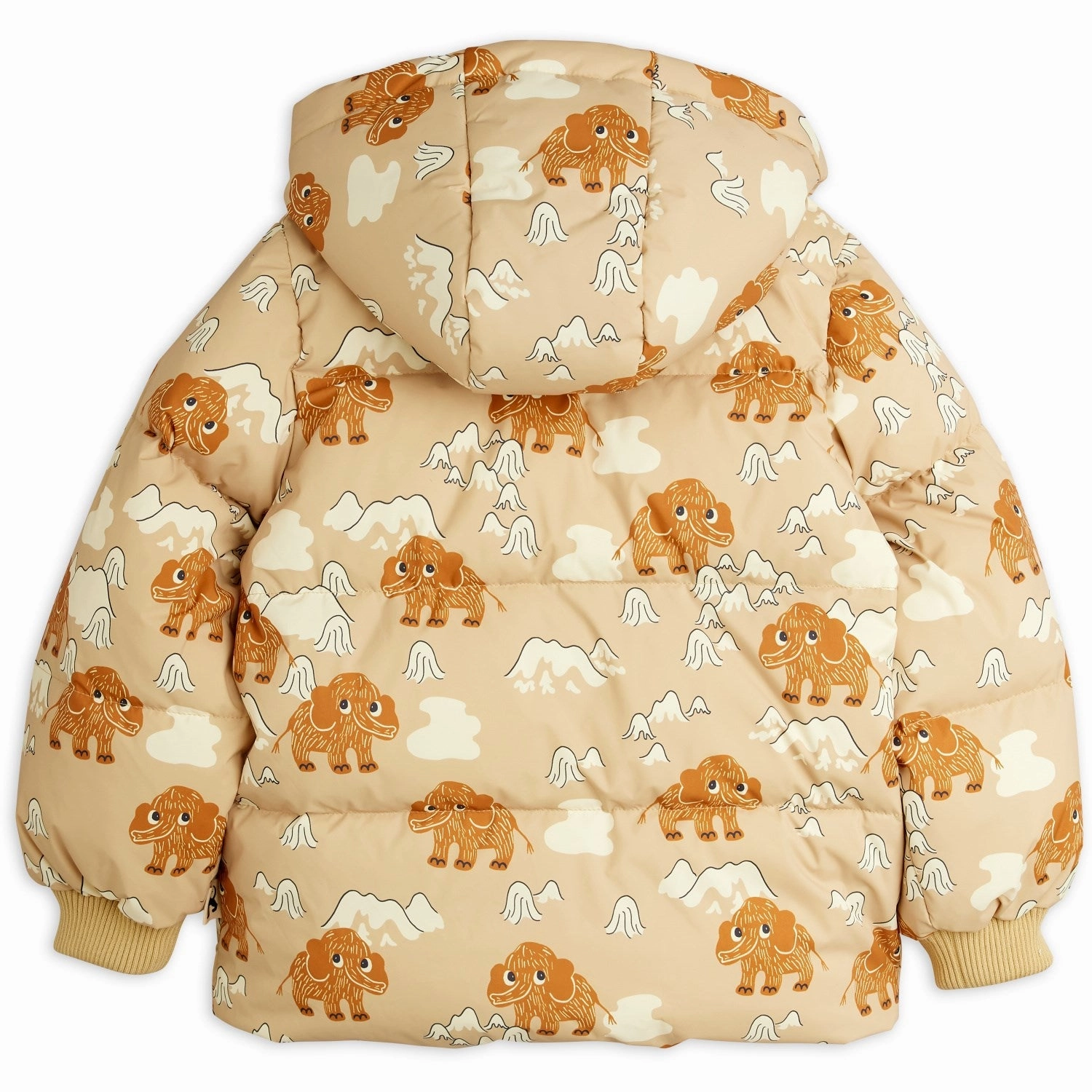 Commuter Friendly Look Mini Rodini Beige Mammoths AOP Hooded Puffer