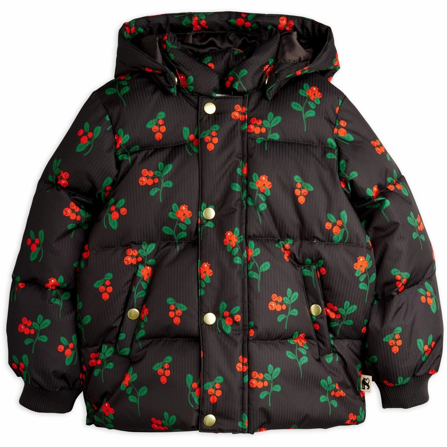Multi Purpose Layer Mini Rodini Black Lingonberries AOP Hooded Puffer