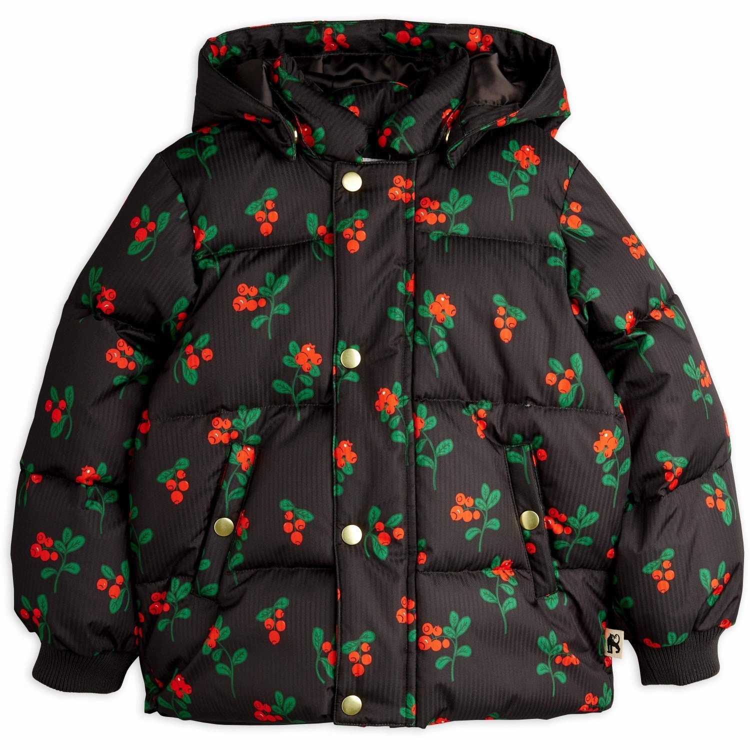 UV Block Mini Rodini Black Lingonberries AOP Hooded Puffer