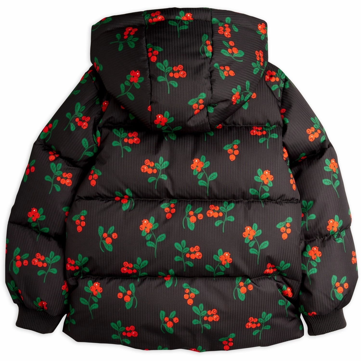 Mini Rodini Black Lingonberries AOP Hooded Puffer Snag Proof Surface