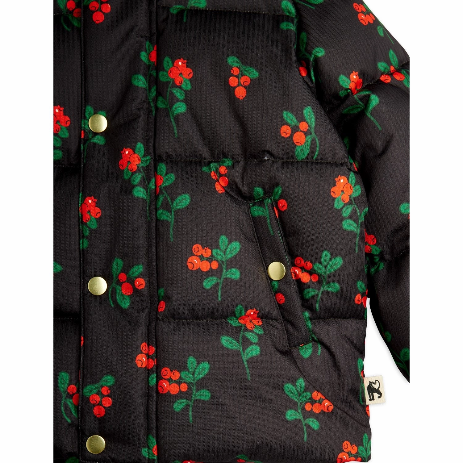 Mini Rodini Black Lingonberries AOP Hooded Puffer UV Protection Finish