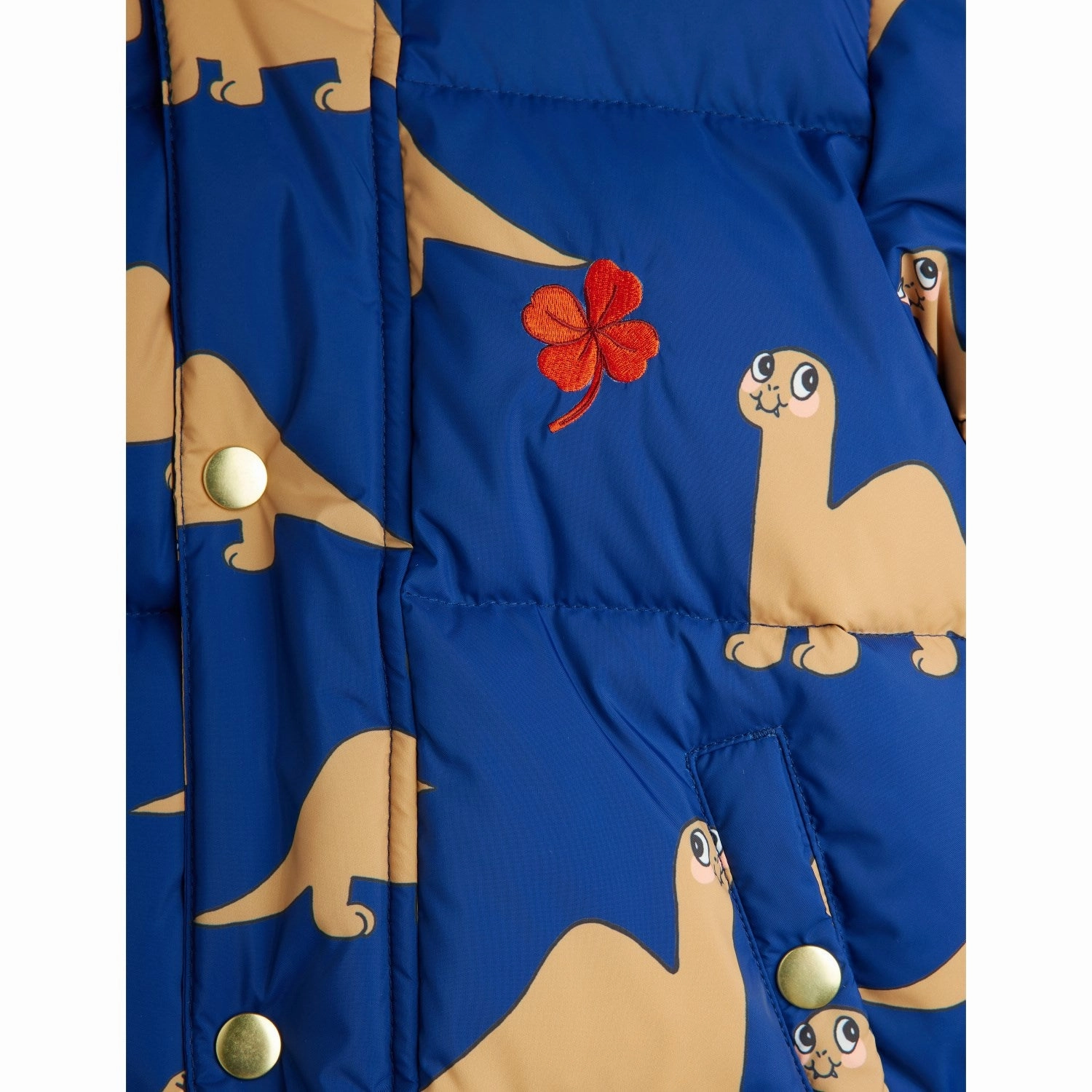 Mini Rodini Blue Dinos AOP Hooded Puffer NoiseReduciting Fabric Flame retardant