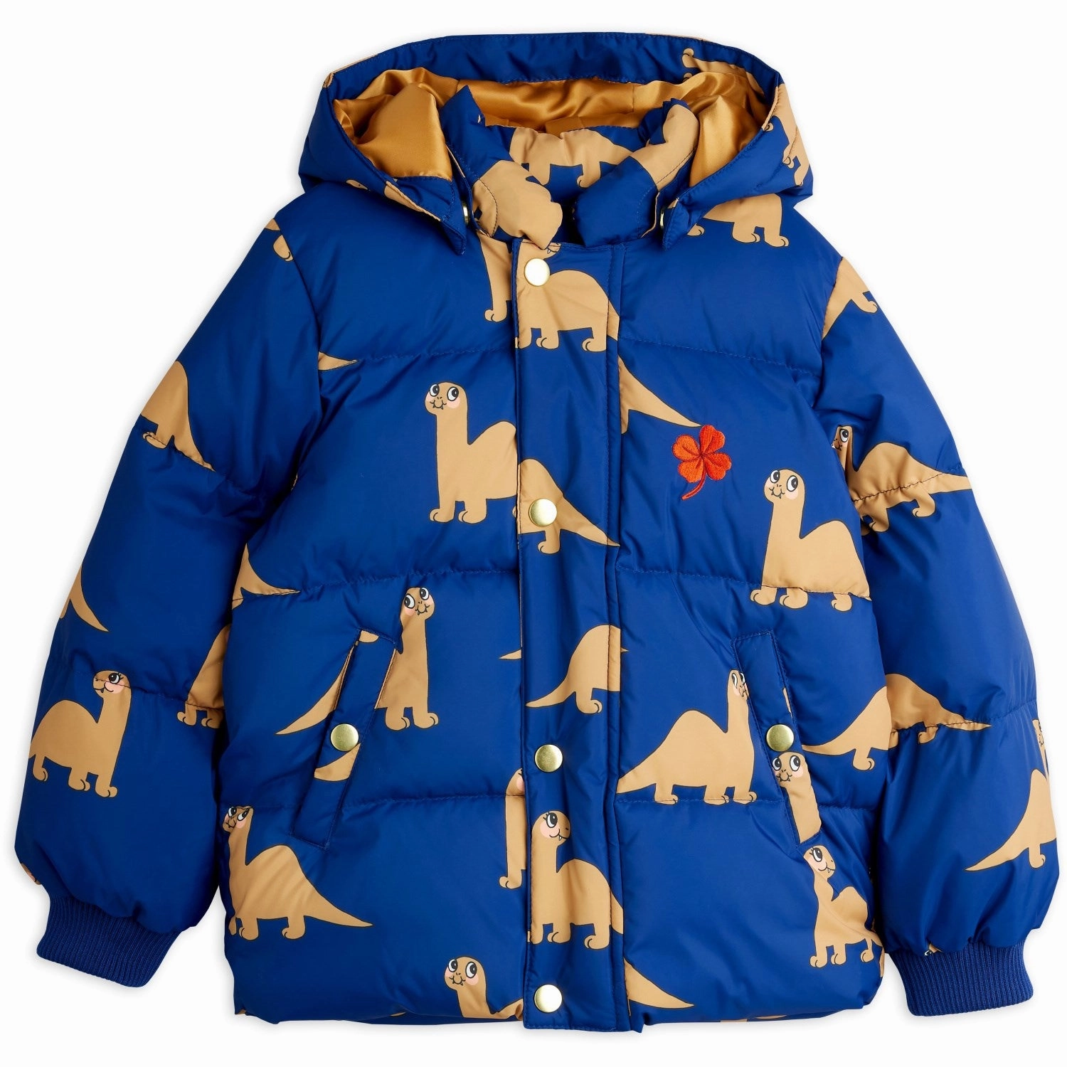 Mini Rodini Blue Dinos AOP Hooded Puffer Spring Layer