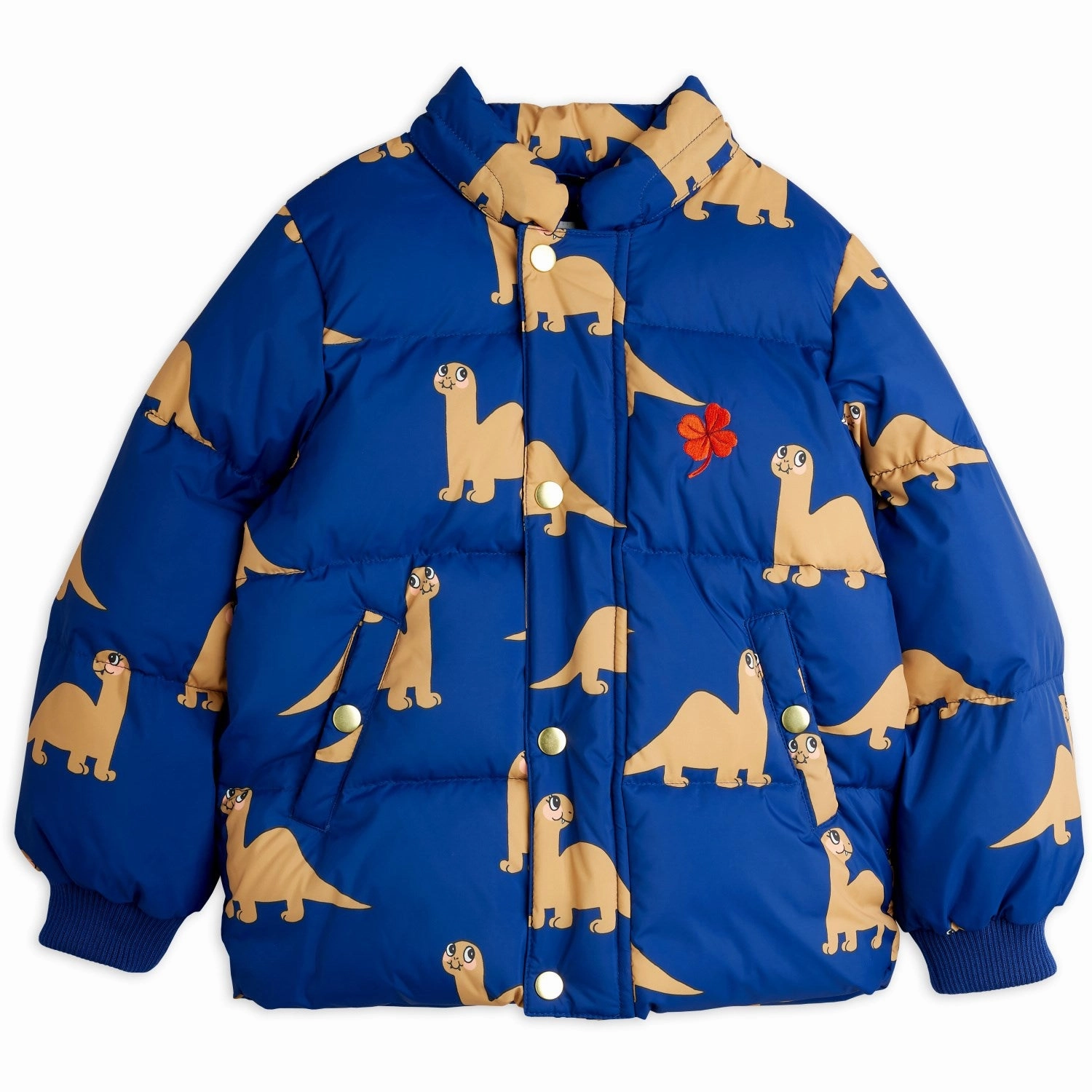 Hooded style Mini Rodini Blue Dinos AOP Hooded Puffer