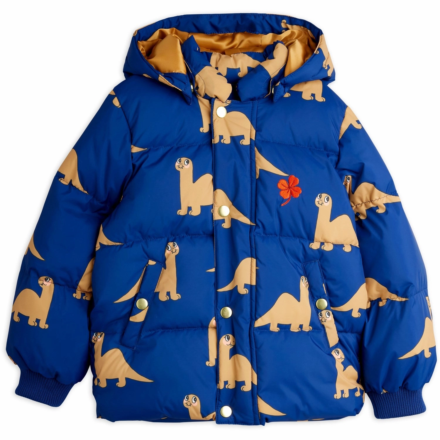 Sleek Layer Look Mini Rodini Blue Dinos AOP Hooded Puffer