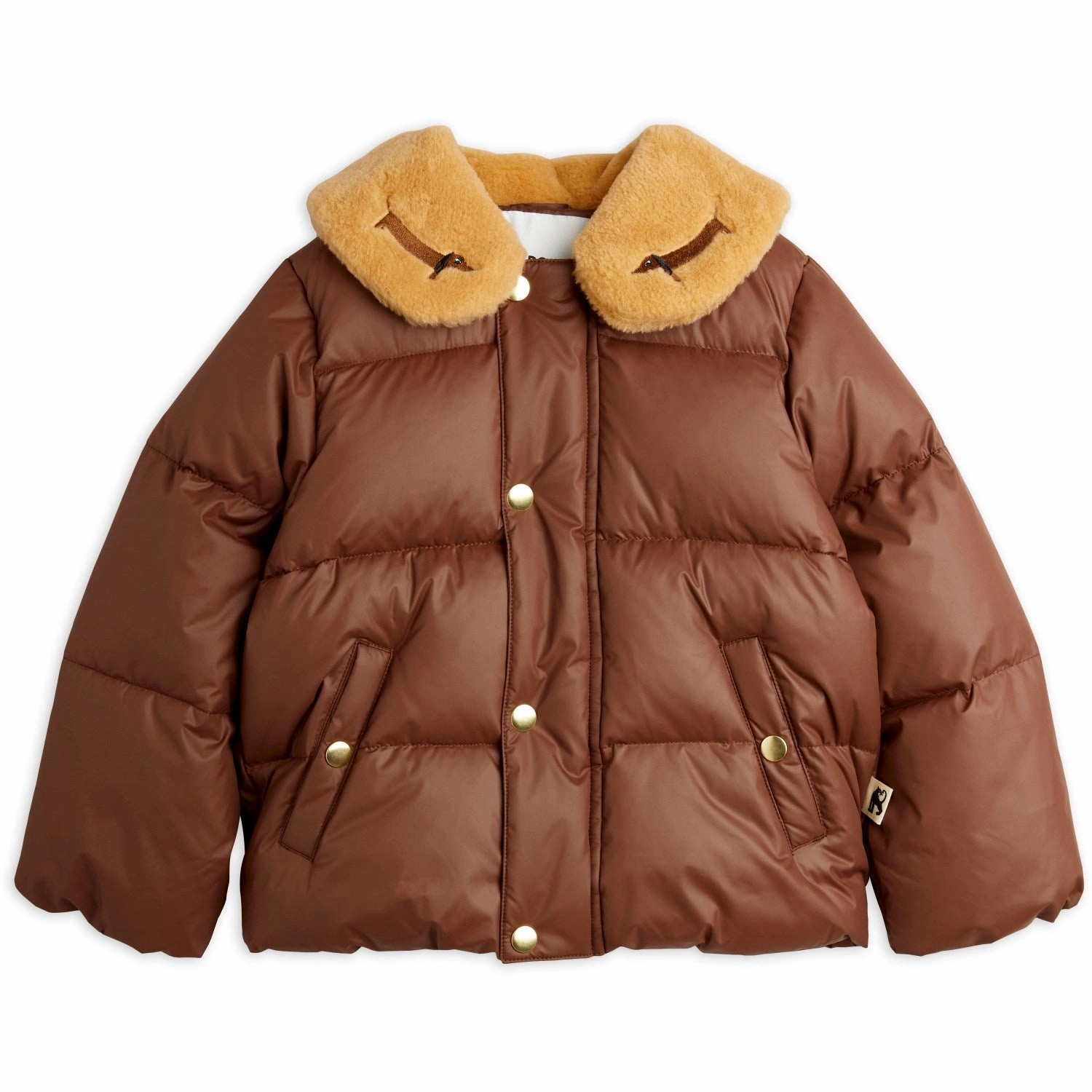 Mini Rodini Brown DAnd Emb Puffer Jacket Rubberized Trims