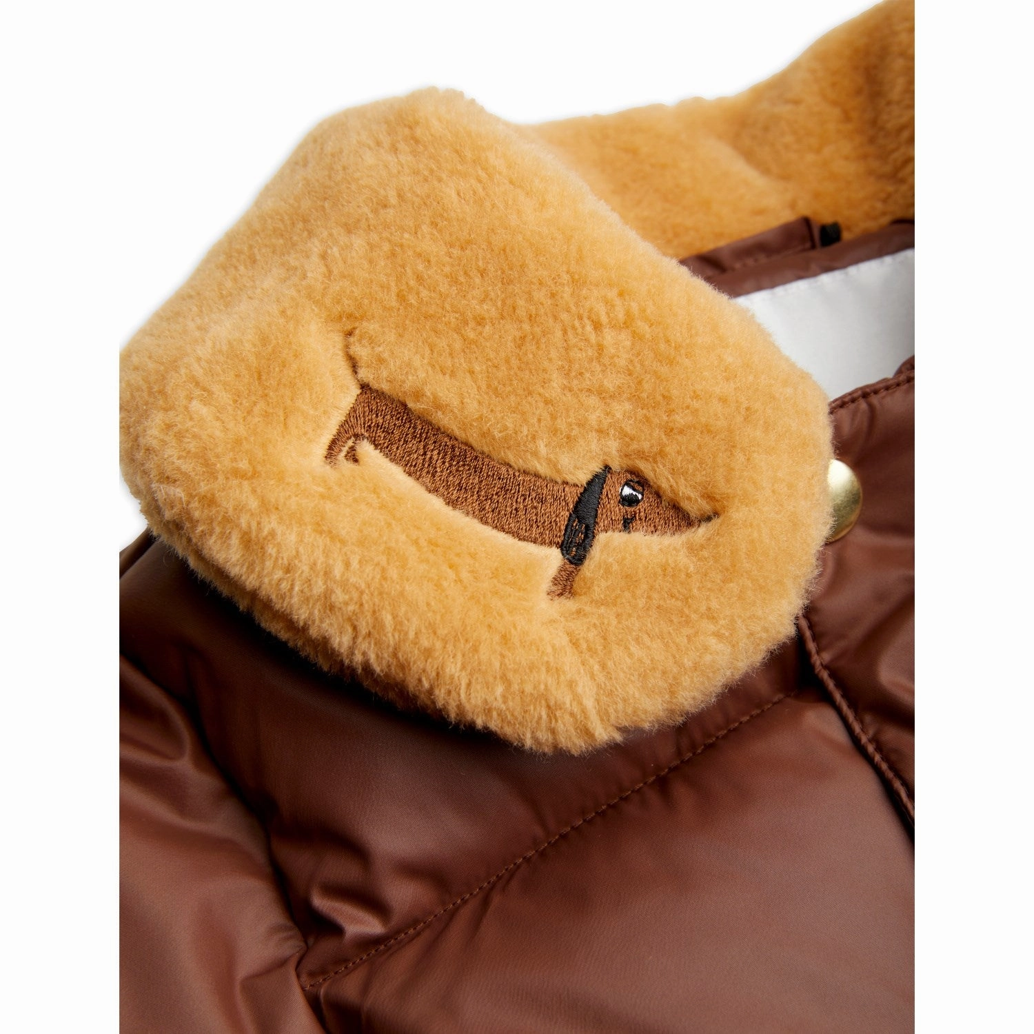 High Collar Structure Mini Rodini Brown DAnd Emb Puffer Jacket