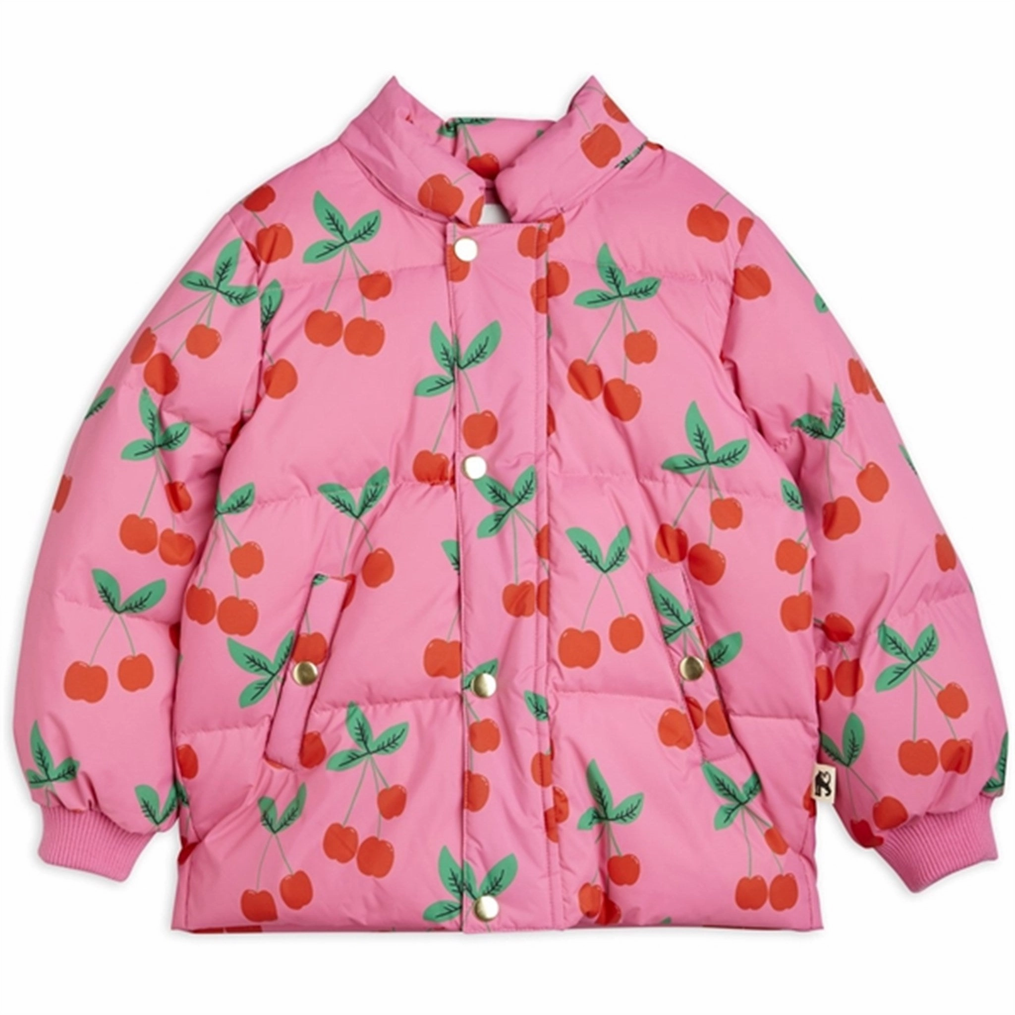 Mini Rodini Cherries Aop Puffer Jacket Pink Adjustable Belt
