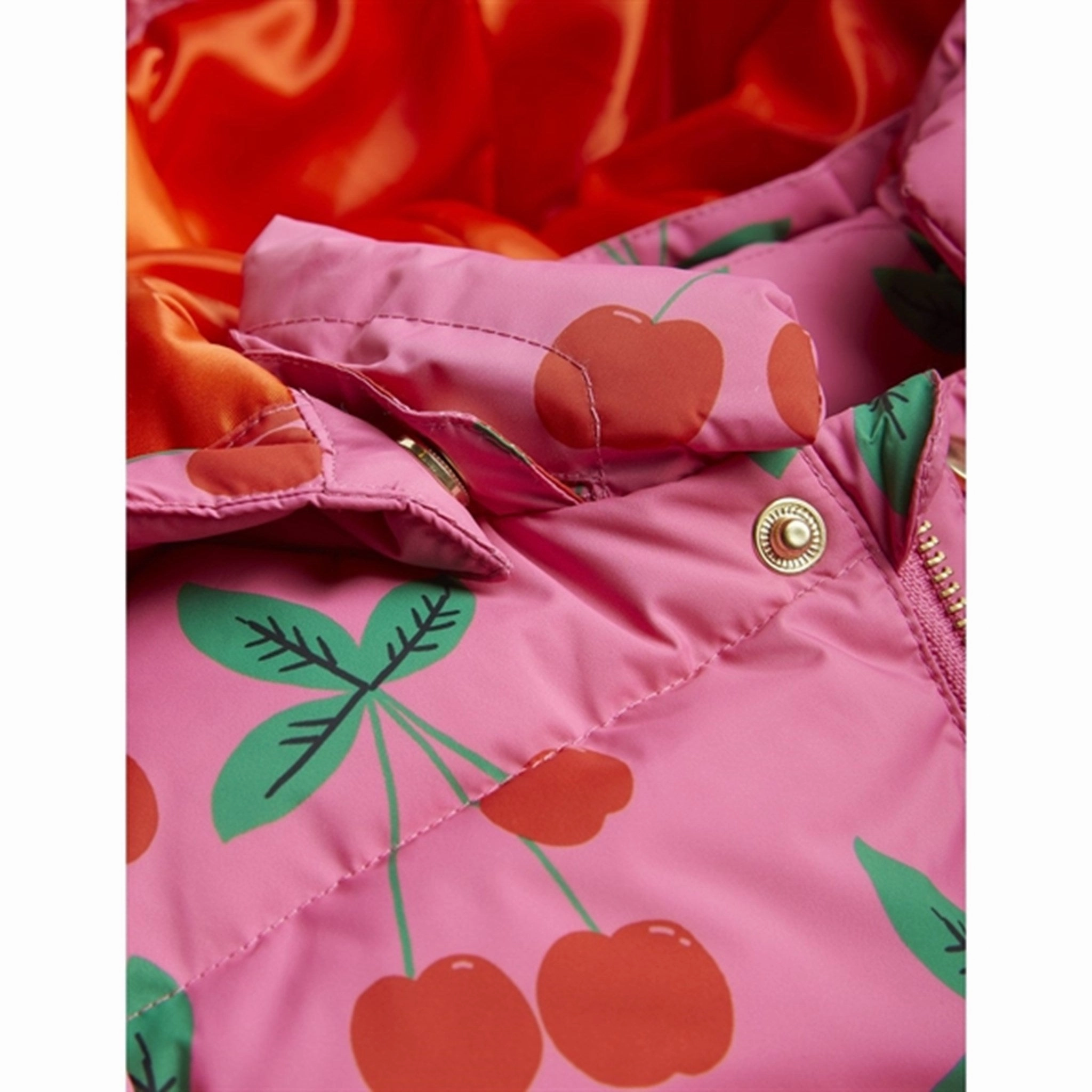 WeatherproofZipper Mini Rodini Cherries Aop Puffer Jacket Pink