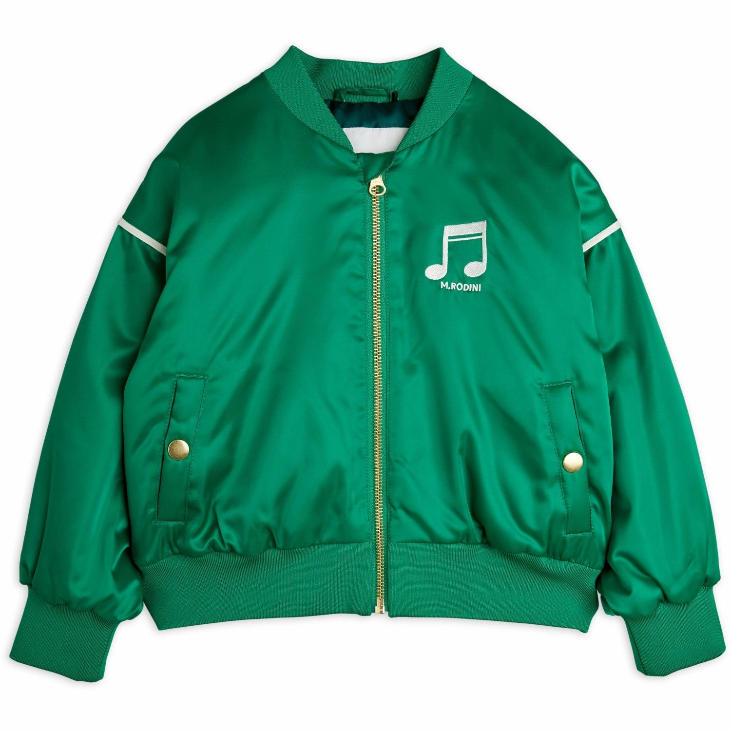 Mini Rodini Green Note Chenille Satin Baseball Jacket Quick Release Buckle Thick Insulation
