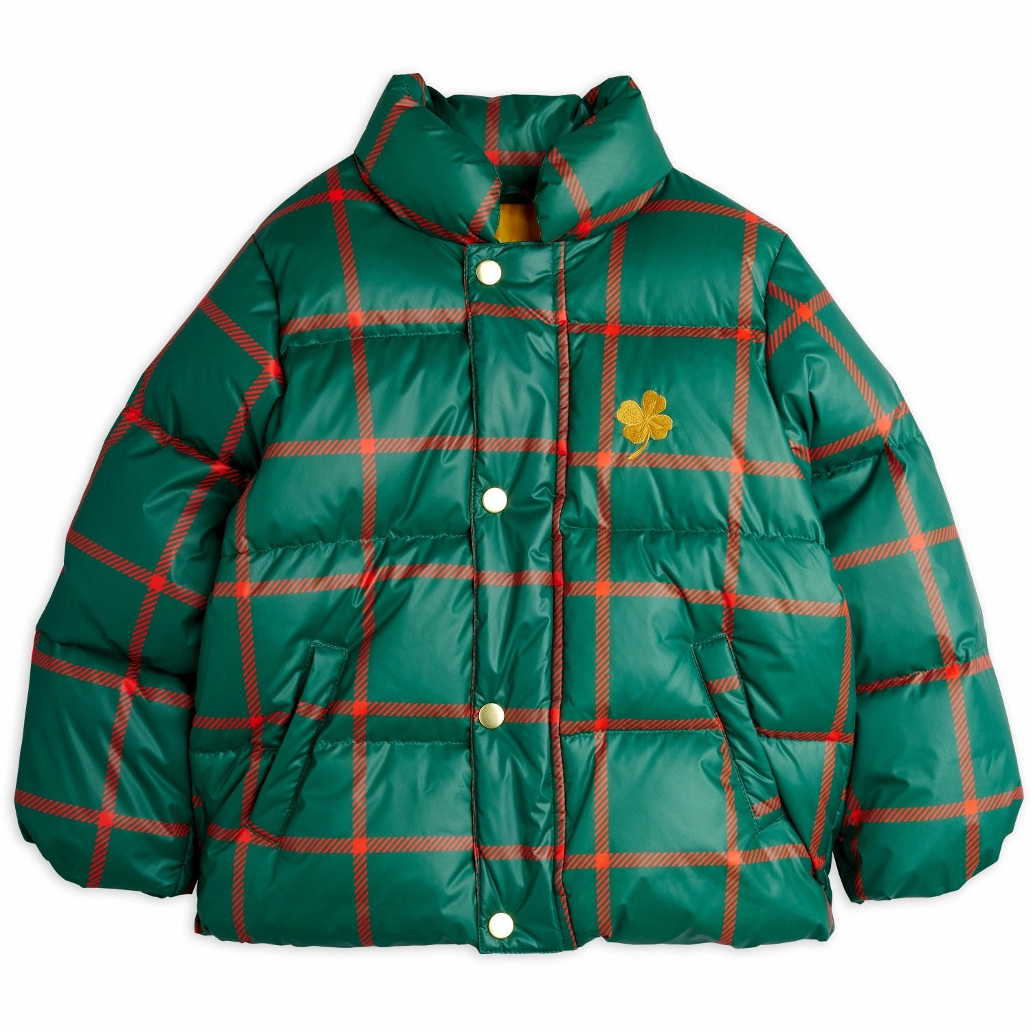 Thermal Retention Layer Smooth Flat Collar Mini Rodini Green Plaid AOP Citypuffer