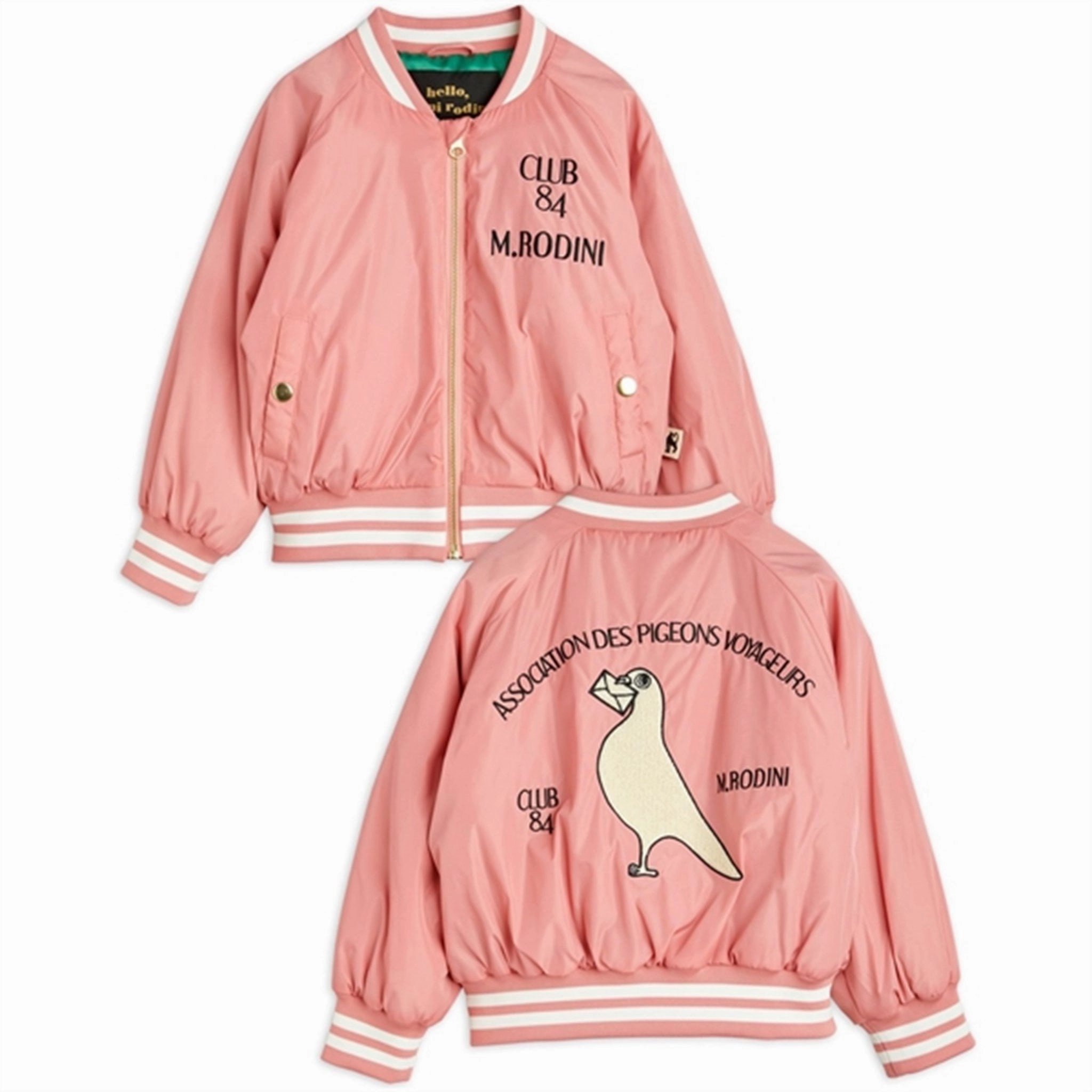 Mini Rodini Pigeons Woven Baseball Jacket Pink Tear Resistant Fabric Blends