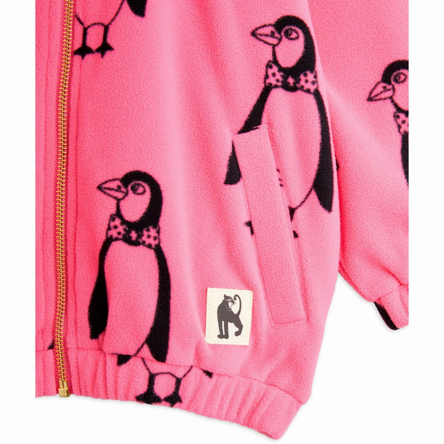 Mini Rodini Pink Penguin Fleece Jacket Elastic cuffs