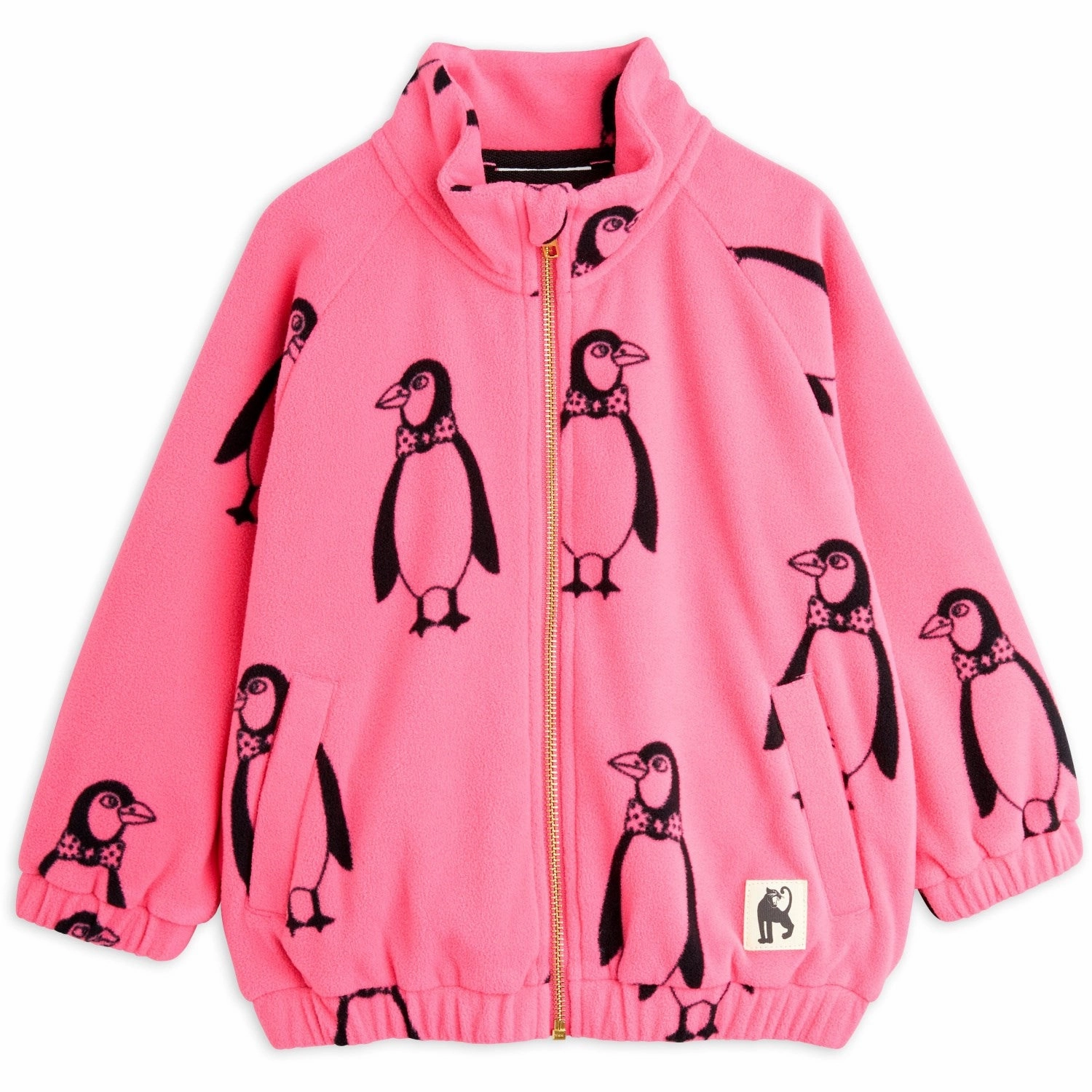 Mini Rodini Pink Penguin Fleece Jacket Cotton Twill